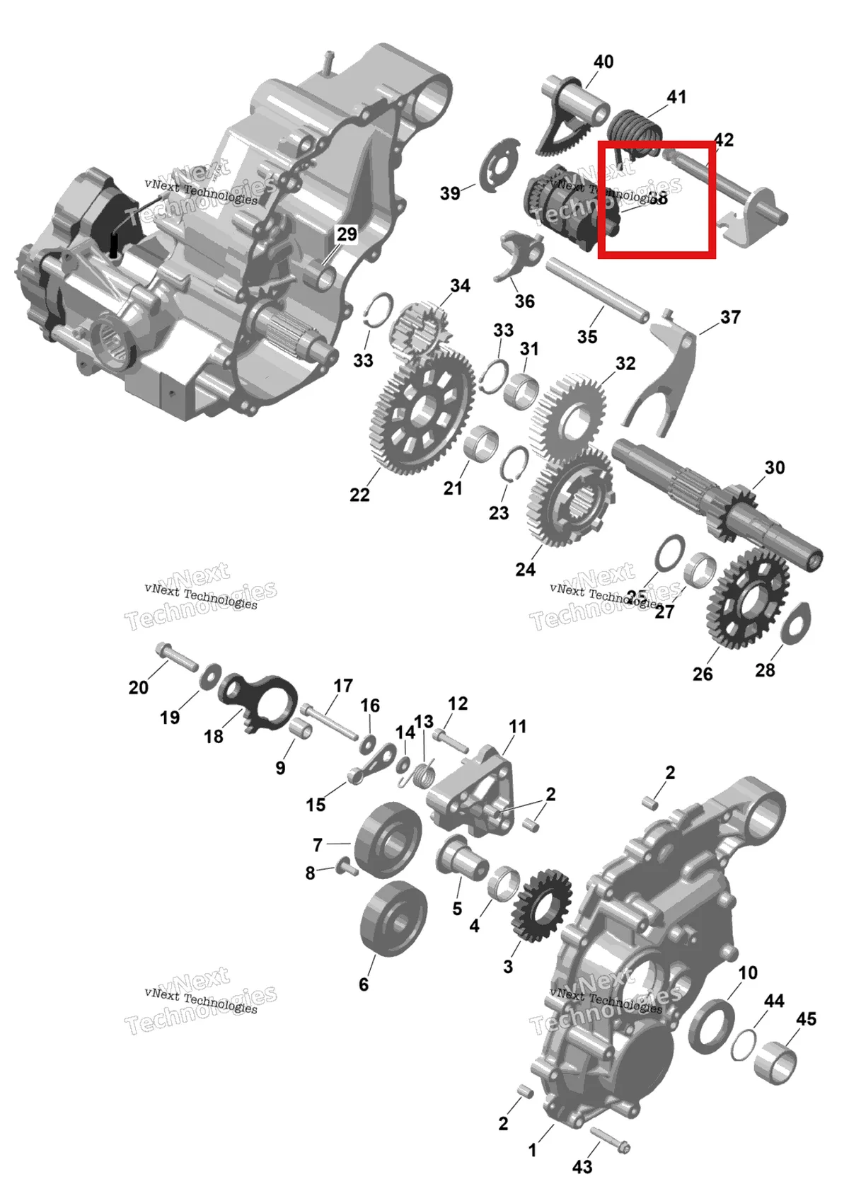 Деталь 420657338 на схеме узла 2026 Can-Am RENEGADE - 4X4 - XMR - 650 EFI - 5TTA - Catalyst Gray Rotax - Gearbox 2