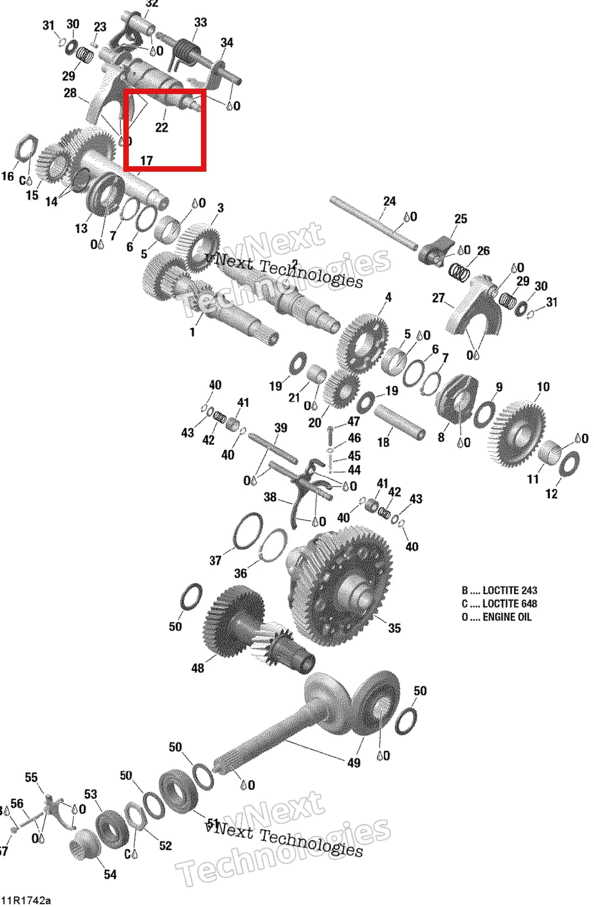 Деталь 420657455 на схеме узла 2017 Can-Am TRAXTER T Gear Box Components - With Lockable Rear Differential