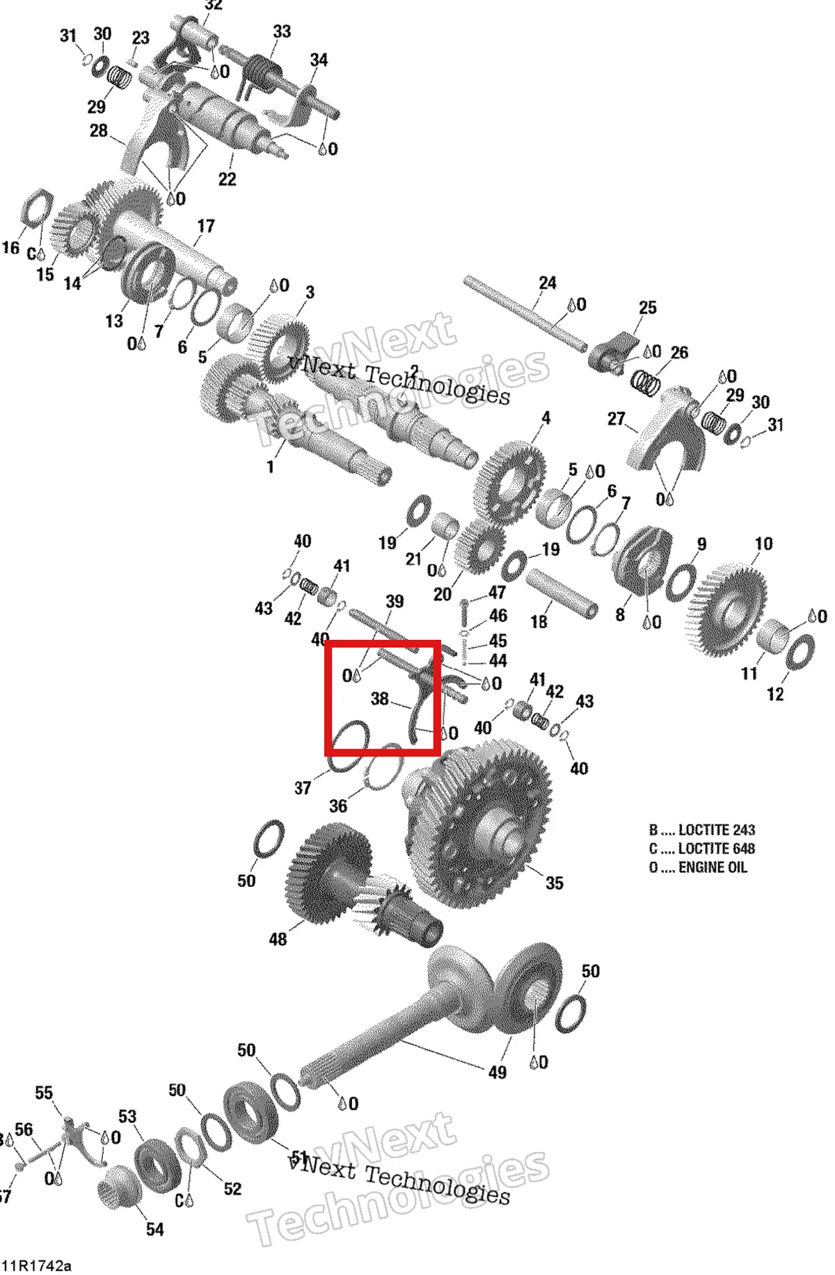 Деталь 420657467 на схеме узла 2017 Can-Am TRAXTER T Gear Box Components - With Lockable Rear Differential