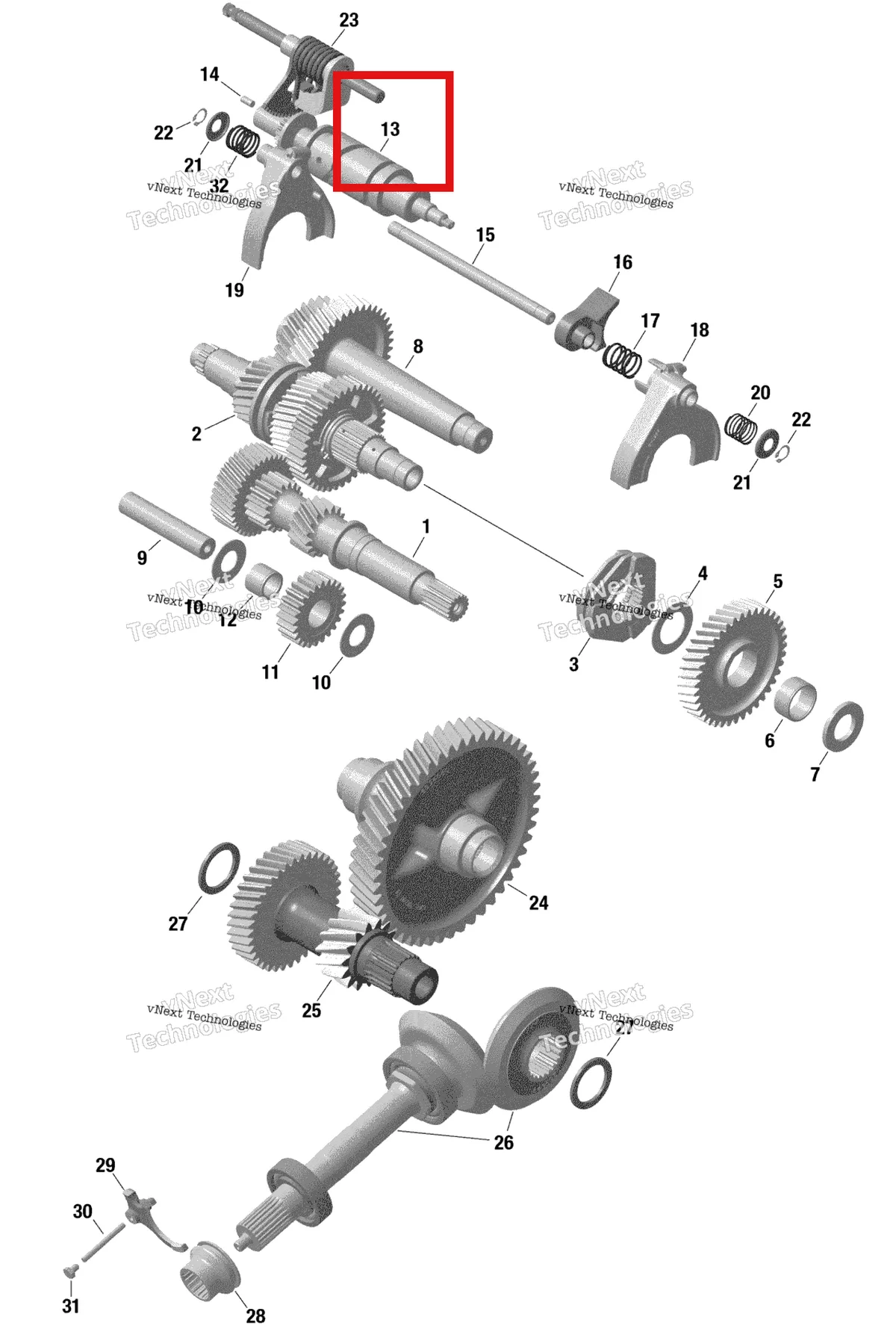 Деталь 420657546 на схеме узла 2021 Can-Am Maverick Turbo R - DS - CE Rotax - Gear Box 2 - 506