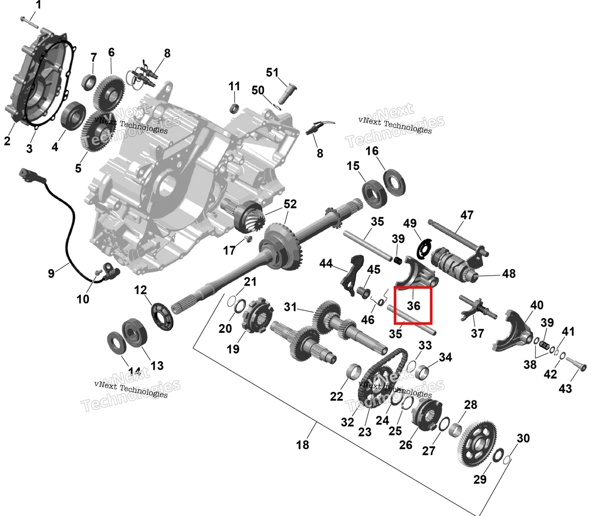 Деталь 420657695 (Вилка переключения Can-Am Outlander 4x4 XT 1000R (2025) (420657695)) на схеме узла 2026 Can-Am OUTLANDER - 2X4 - STD - 500 - 1KTB - Legion Red Rotax - Gearbox