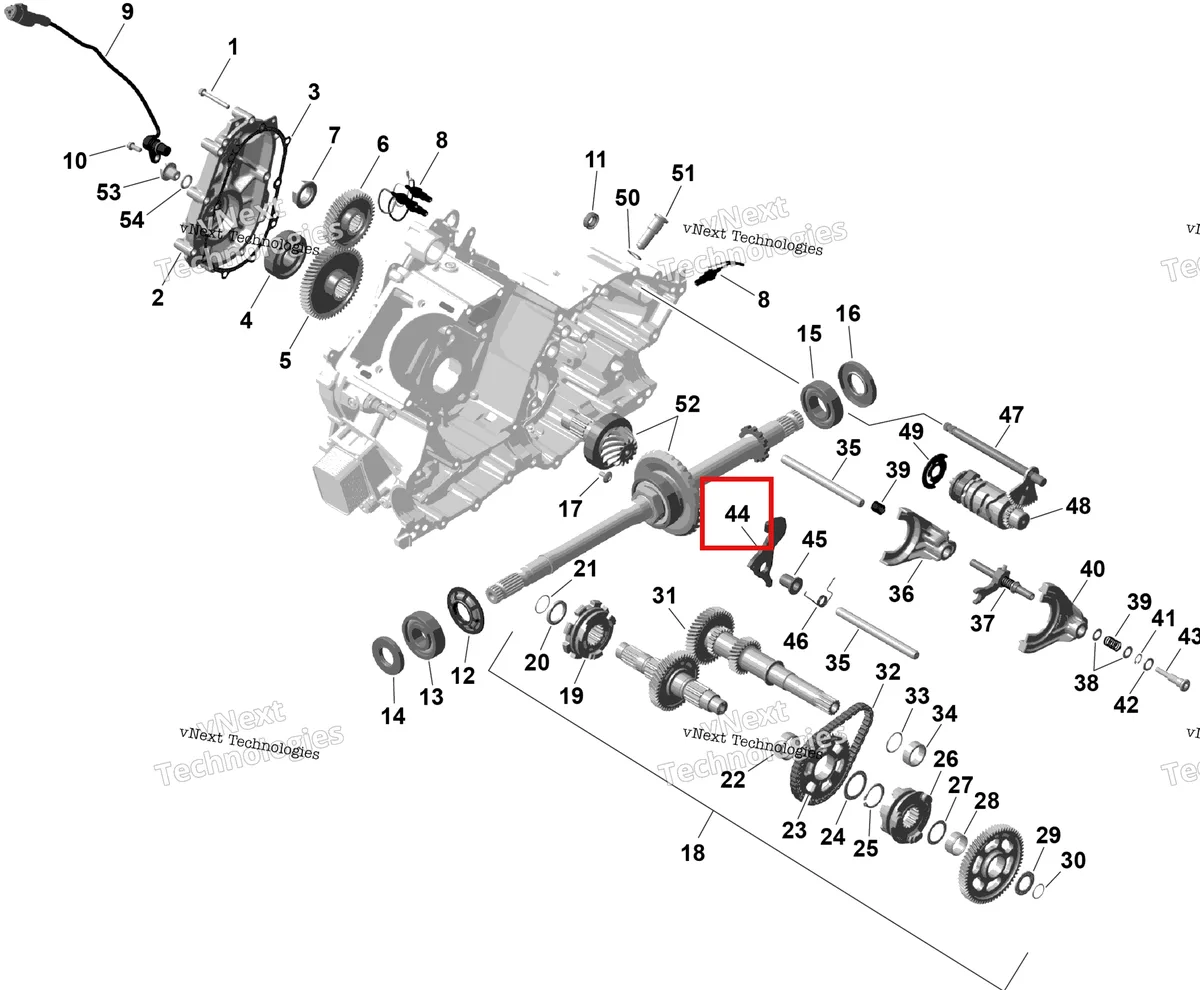 Деталь 420657760 (Parking замок рычаг Can-Am Outlander 4x4 XT 1000R (2025) (420657760)) на схеме узла 2026 Can-Am OUTLANDER - 4X4 - BACKCOUNTRY - 1000R - 4NTA - CALI - Dark Camo Rotax - Gearbox