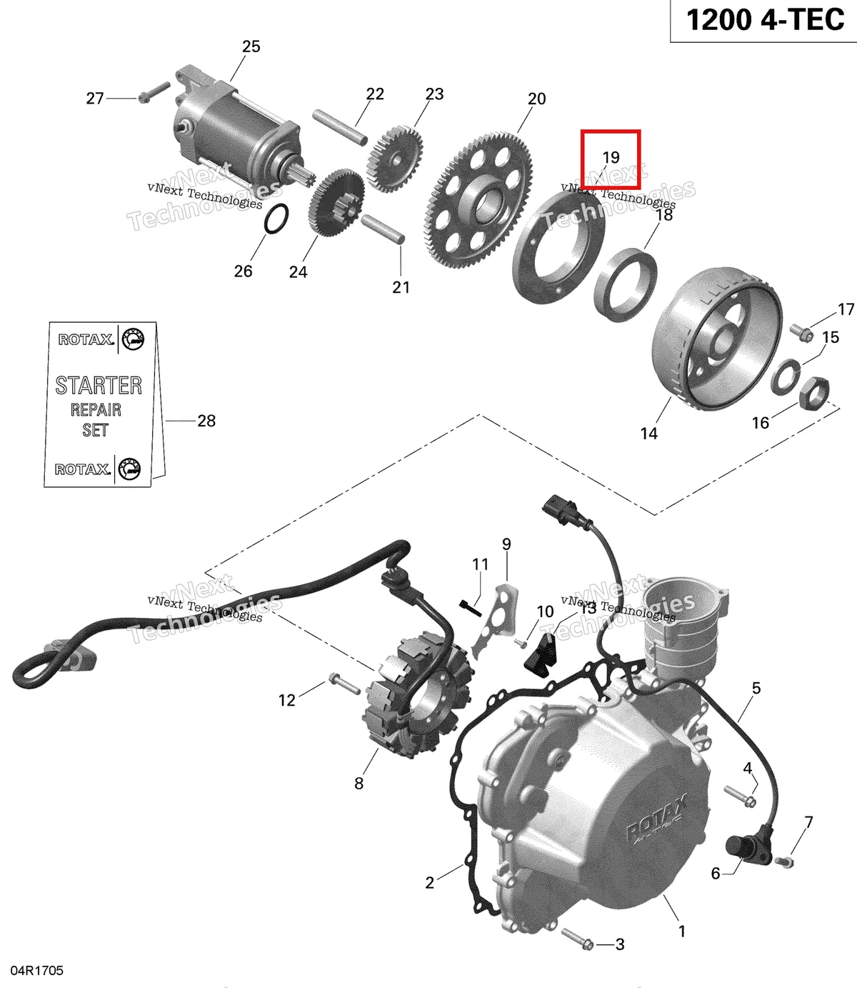 Деталь 420659266 (Деталь Housing Sprag Clutch) на схеме узла 2019 Ski-Doo EXPEDITION LE-SE 1200 4-TEC Magneto And Electric Starter - 1200Itc 4-Tec