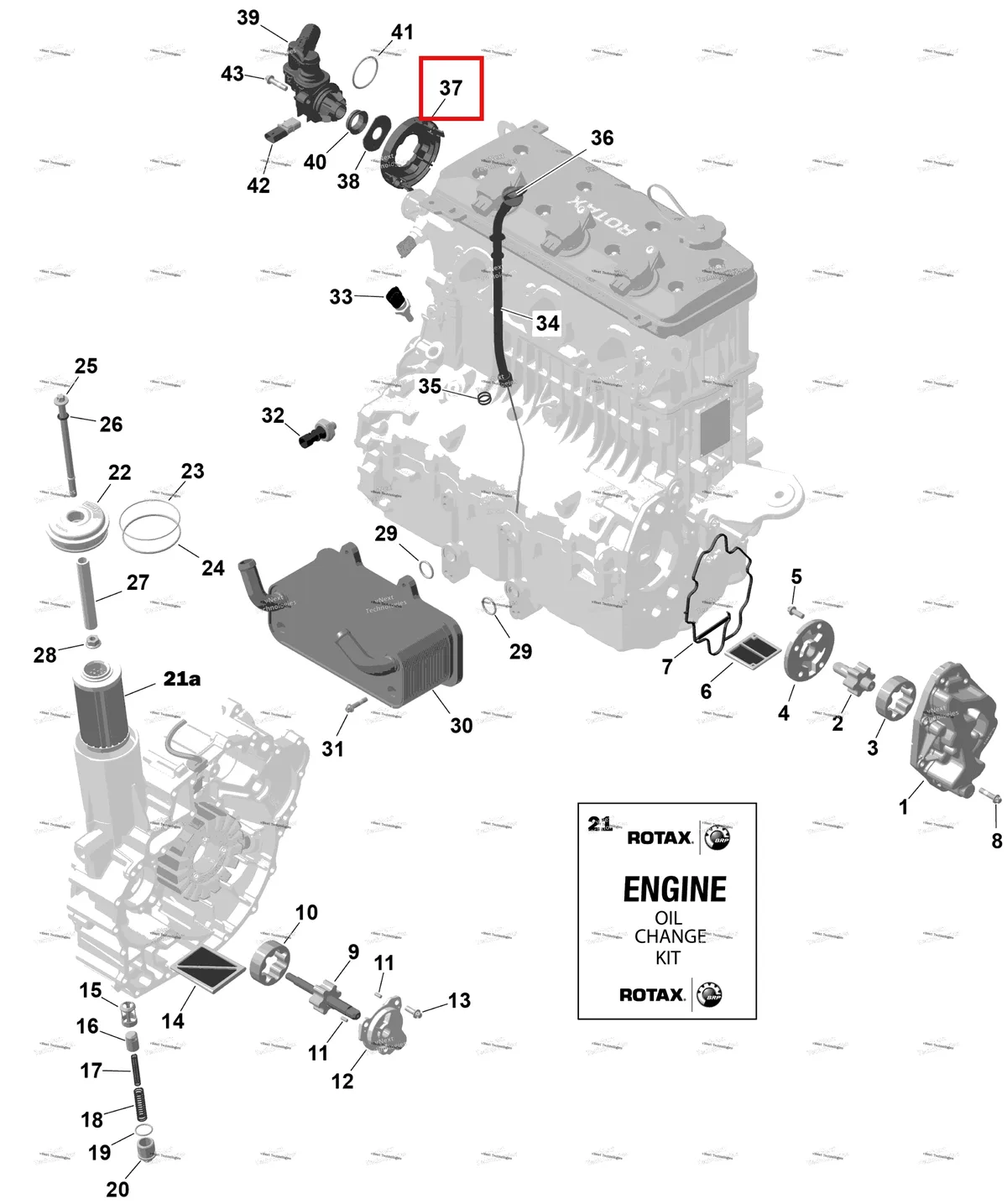 Деталь 420660037 на схеме узла 2026 Sea-Doo GTX - 300 - STD - 15TA - Blue Abyss - Audio Rotax - Engine Lubrication