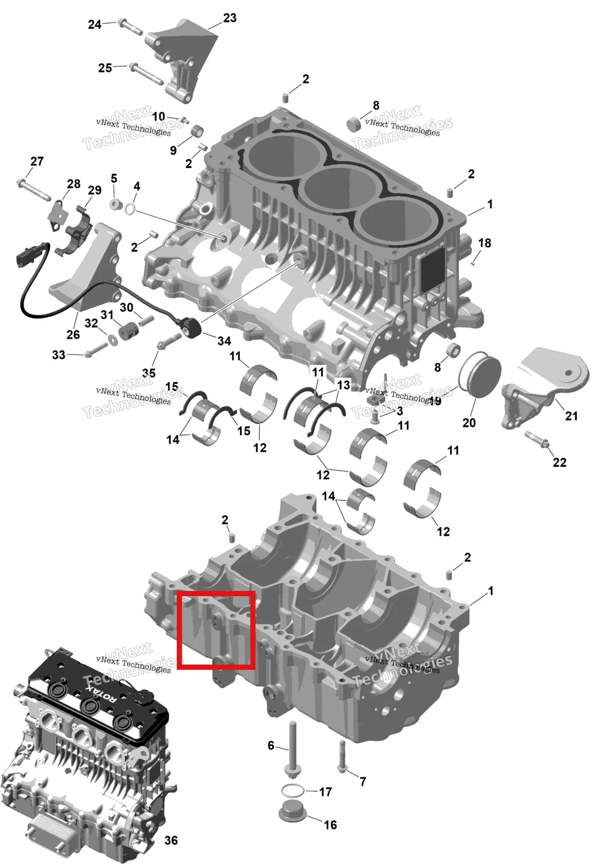 Деталь 420660090 на схеме узла 2026 Sea-Doo GTI - 130 - STD - 38TB - Bright White Rotax - Crankcase