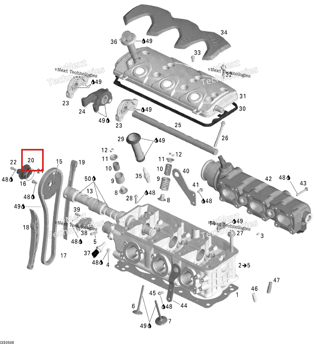 Деталь 420660100 на схеме узла 2005 Sea-Doo GTX 4-TEC, LTD SCIC Cylinder Head