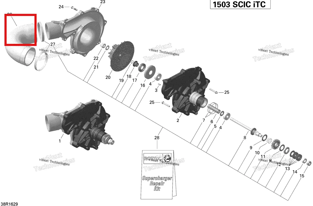 Деталь 420660155 (Formed шланг Sea-Doo GTX (2016) (420660155)) на схеме узла 2016 Sea-Doo GTI-GTR-GTS Supercharger - 215