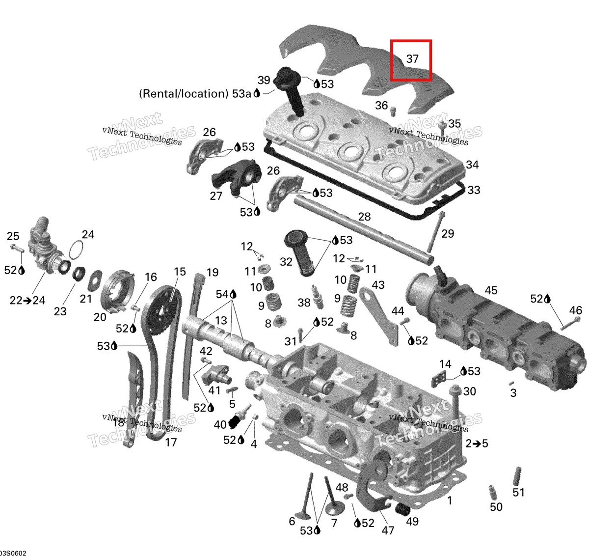 Деталь 420660164 на схеме узла 2006 Sea-Doo GTI Rental Cylinder Head