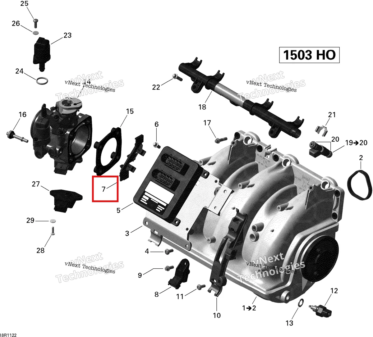 Деталь 420660402 на схеме узла 2011 Sea-Doo RXP-X 255 & RS Air Intake Manifold And Throttle Body Rxp