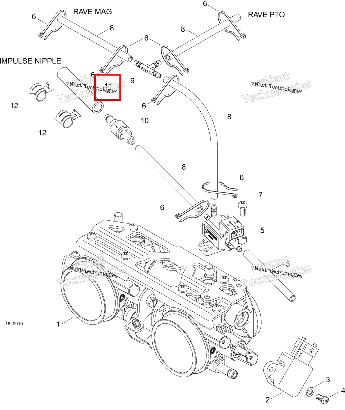 Деталь 420660562 (Деталь Pressure Line 160mm) на схеме узла 2009 Ski-Doo Expedition TUV 600 H.O. SDI REV-XU Throttle Body