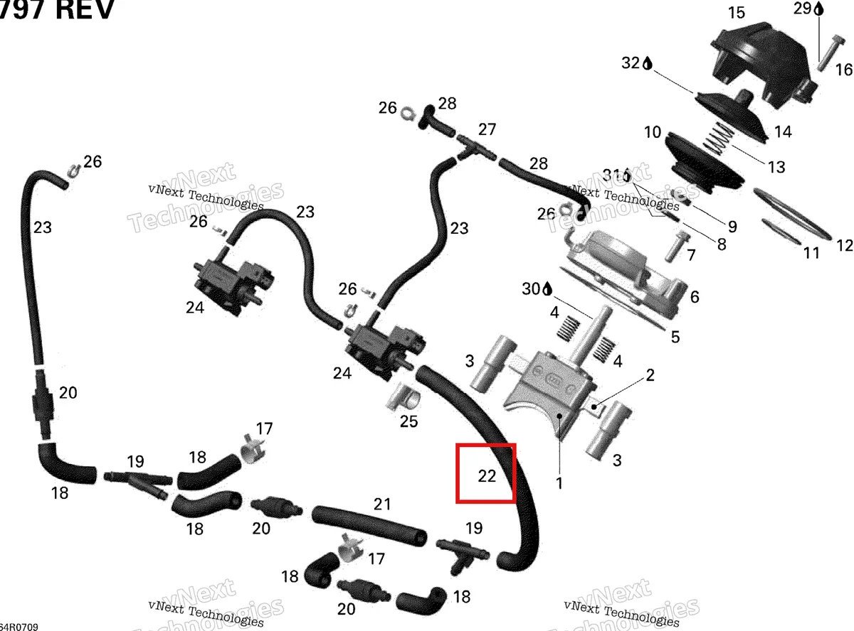 Деталь 420660565 (Деталь Pressure Line, 220mm) на схеме узла 2007 Ski-Doo Summit X 3D Rave