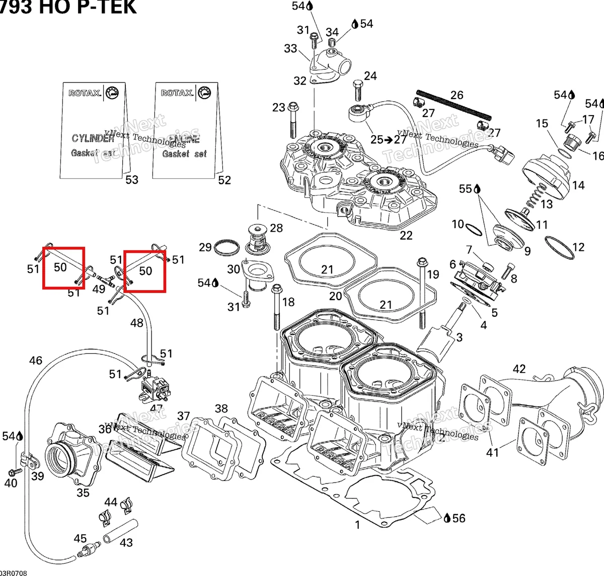 Деталь 420660573 (Деталь Pressure Line, 120mm) на схеме узла 2007 Ski-Doo MX Z XRS 800 HO PTEK Cylinder, Exhaust Manifold And Reed Valve