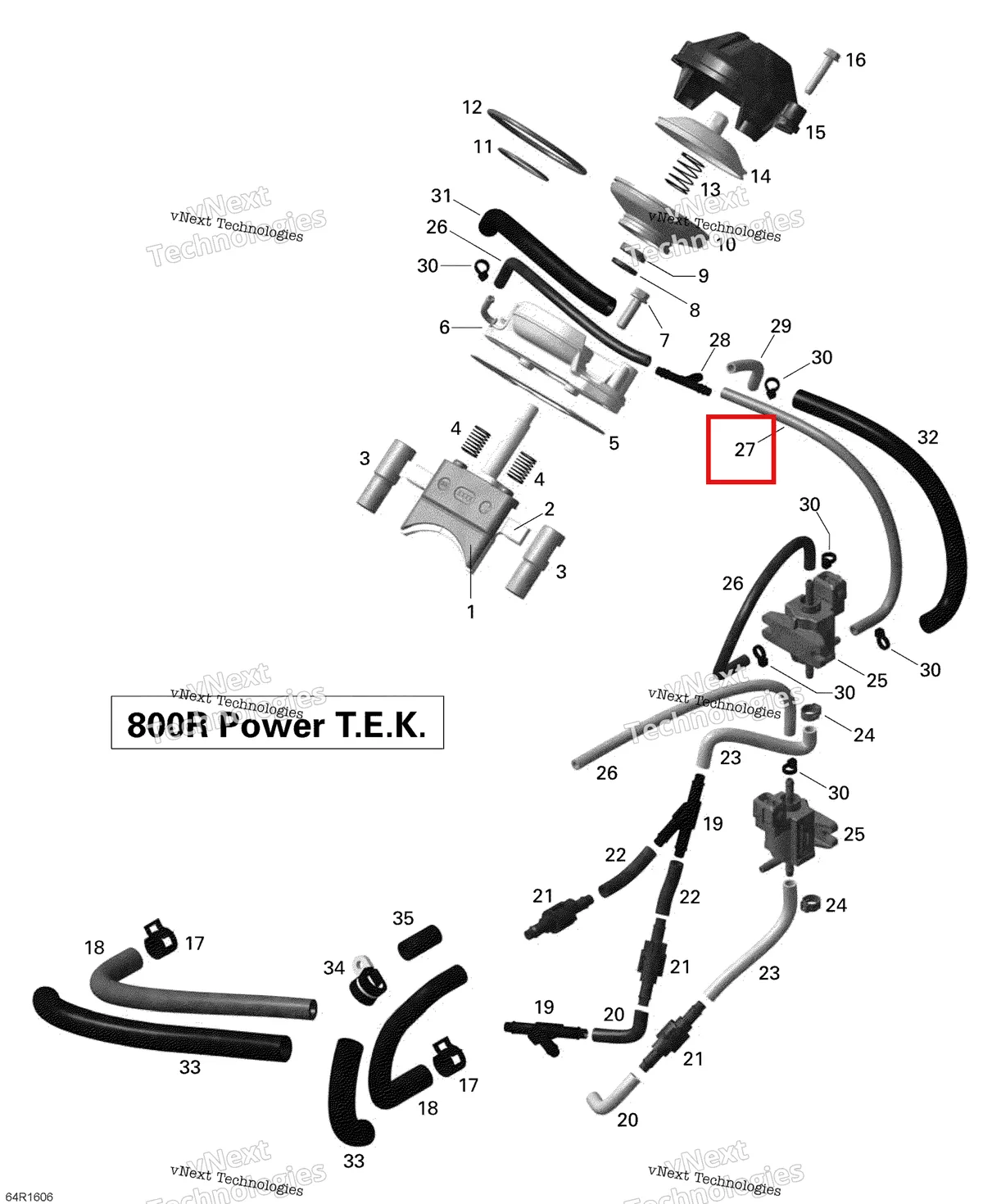 Деталь 420660575 (Деталь Pressure Line, 220mm) на схеме узла 2016 Ski-Doo SUMMIT 800R P-TEK 3D Rave - 800R Ptek