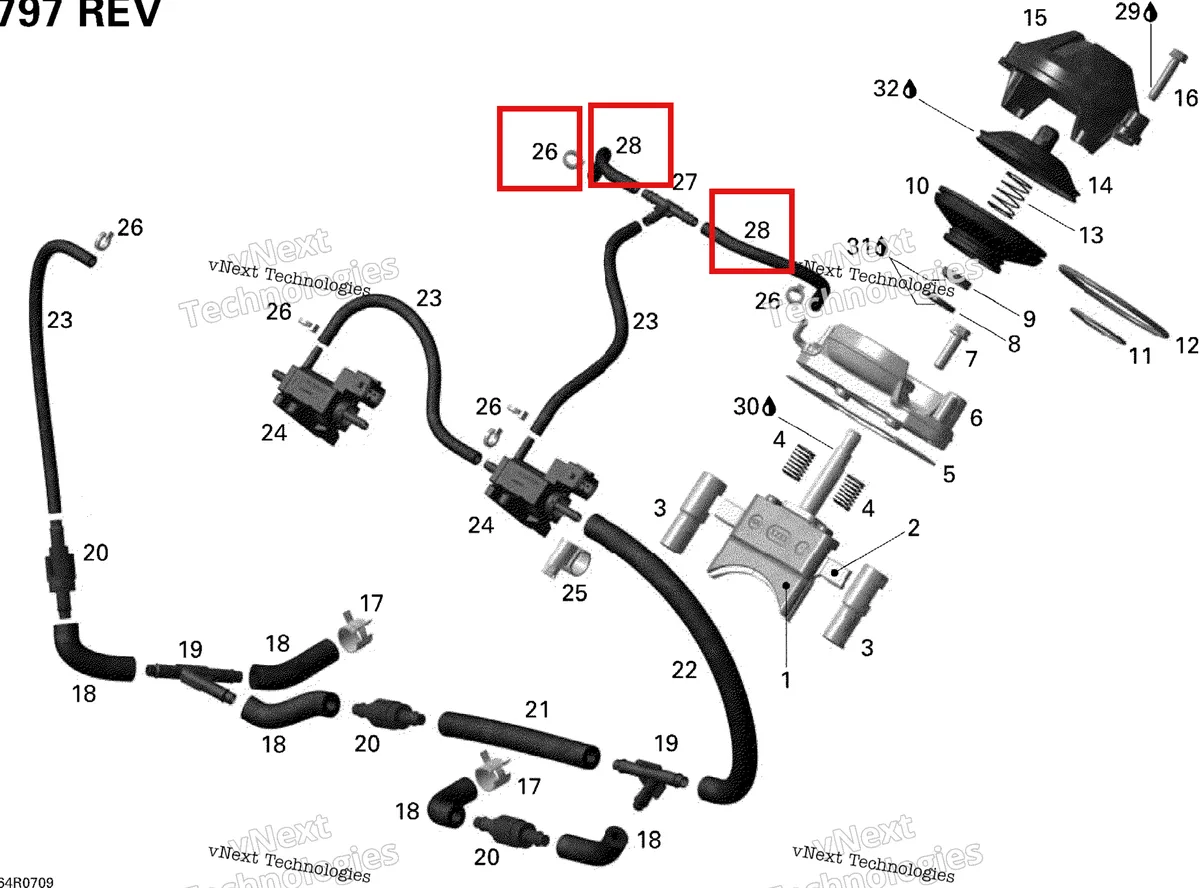 Деталь 420660576 (Деталь Pressure Line, 110mm) на схеме узла 2007 Ski-Doo Summit X 3D Rave