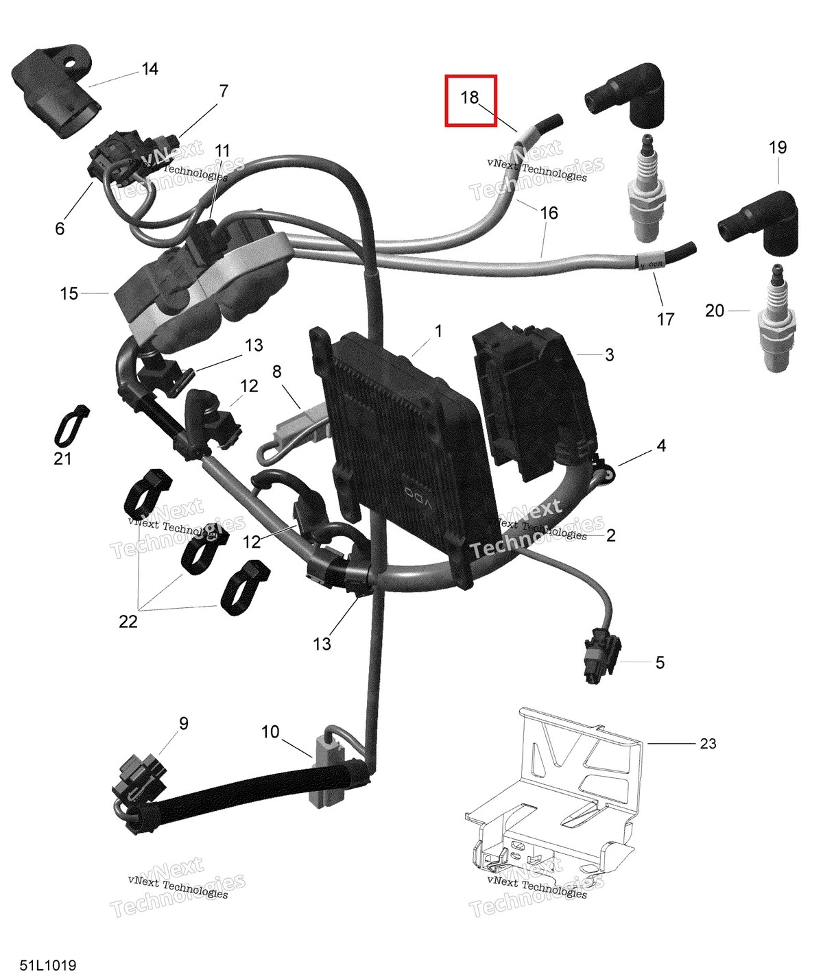Деталь 420660630 (Деталь Sleeve, Pto Side) на схеме узла 2010 Ski-Doo Expedition TUV SE 600HO SDI XU Engine Harness And Electronic Module