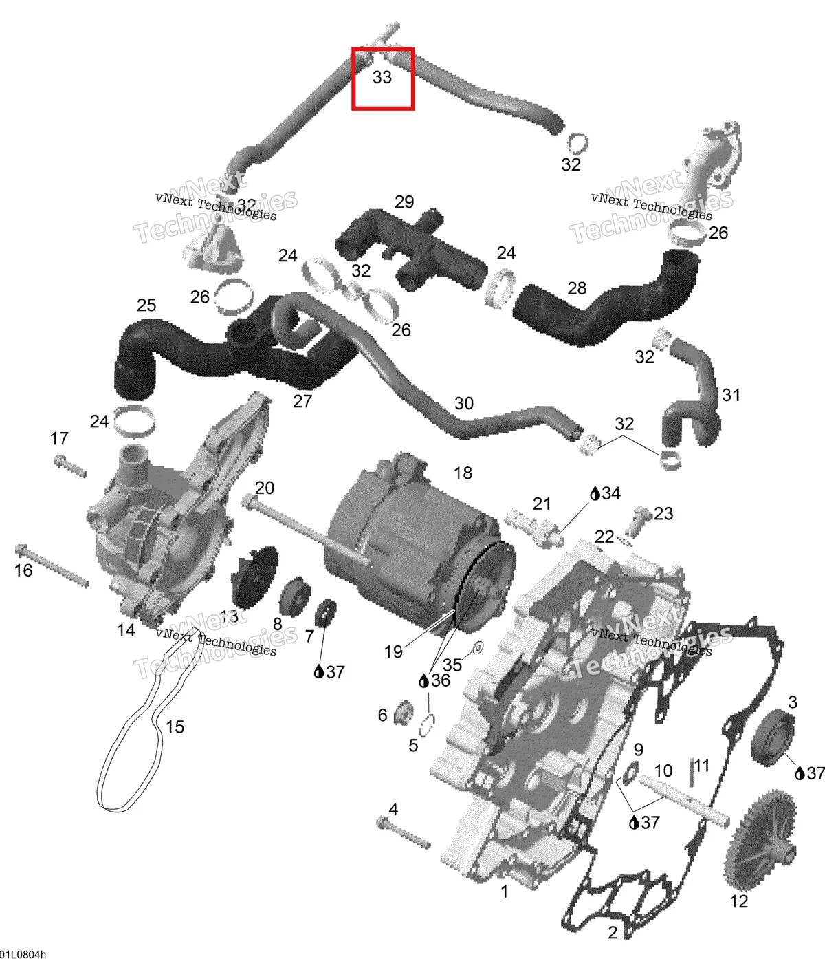 Деталь 420660881 (Деталь Molded Hose Assy) на схеме узла 2008 Ski-Doo Expedition V-1300 Waterpump And Alternator