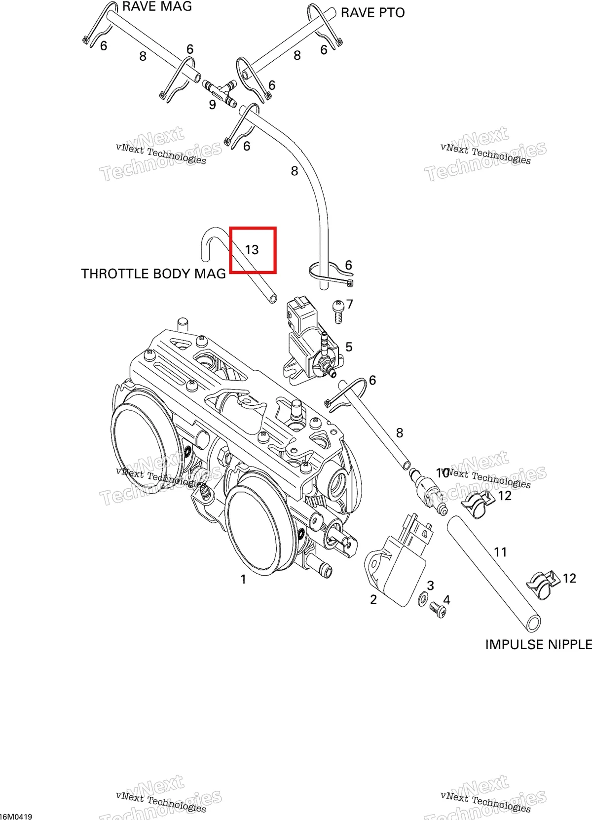 Деталь 420660990 (Шланг) на схеме узла 2005 Ski-Doo MX Z 600 HO SDI Renegade, Early Intro Throttle Body