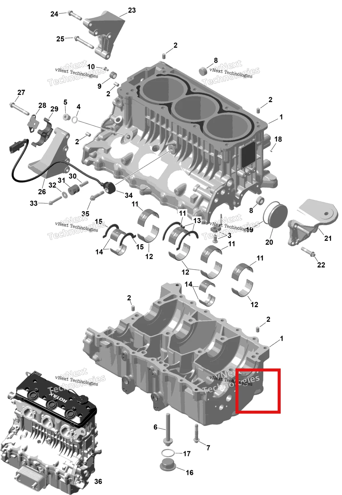 Деталь 420664031 на схеме узла 2026 Sea-Doo GTI - 130 - STD - 38TB - Bright White Rotax - Crankcase
