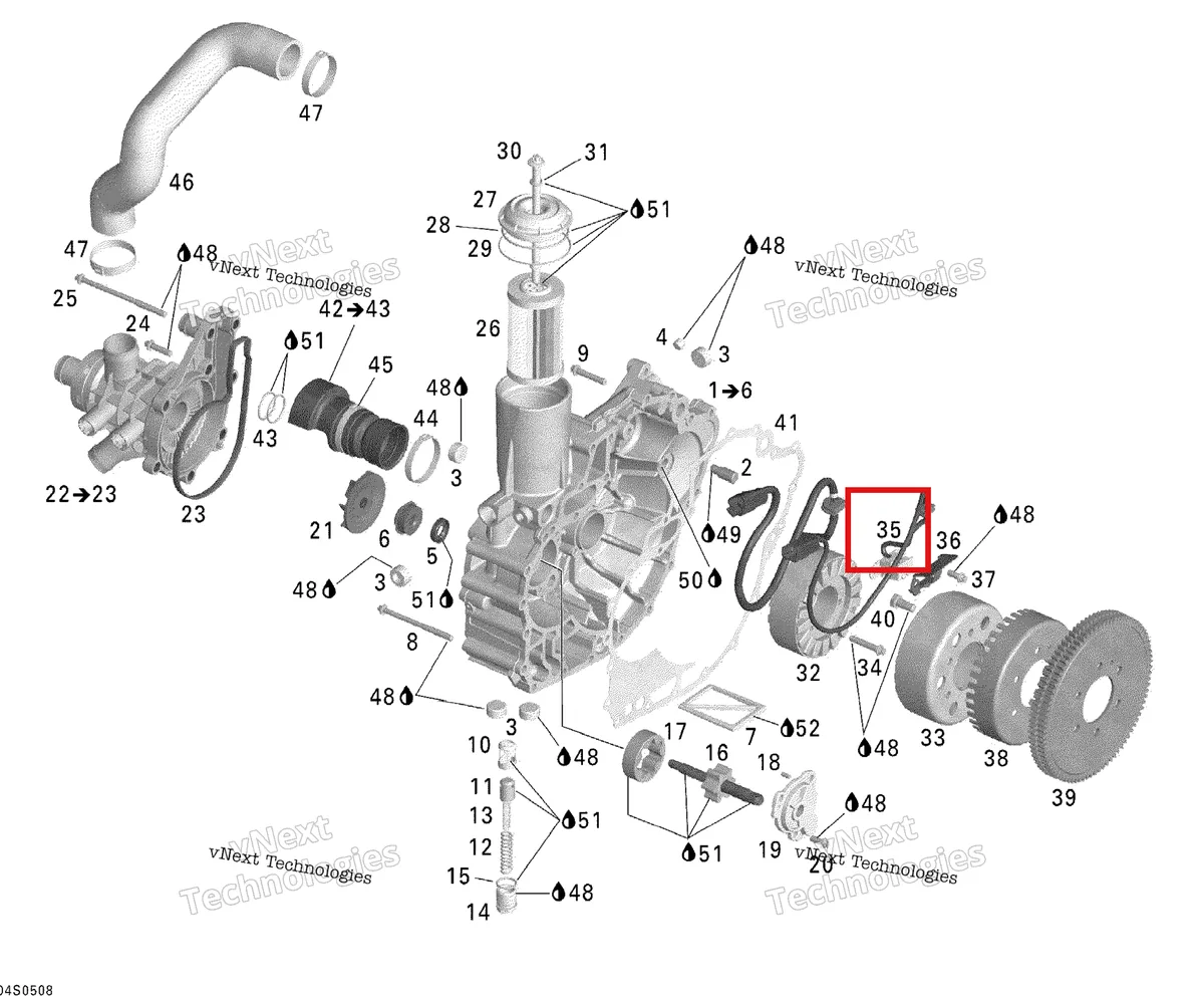 Деталь 420664140 на схеме узла 2005 Sea-Doo GTX 4-TEC, LTD SCIC Pto Cover And Magneto