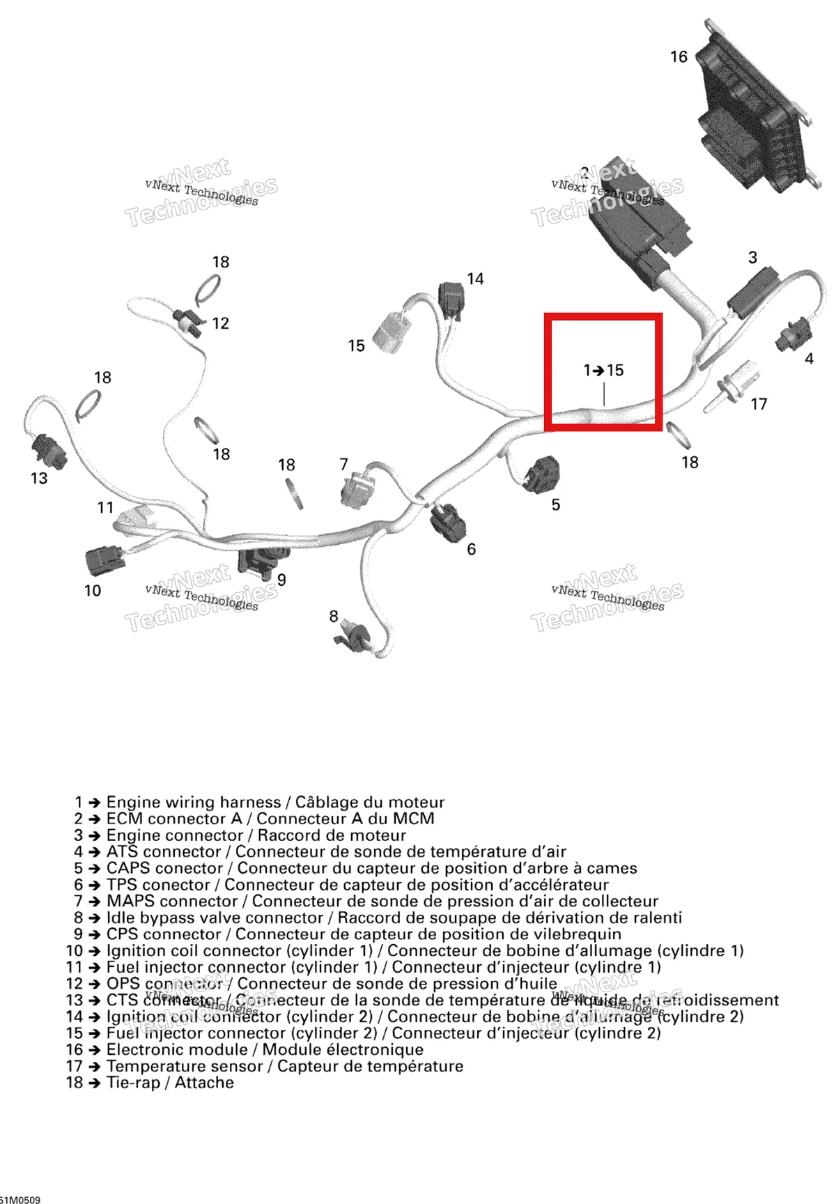 Деталь 420664221 (Деталь Wiring Harness) на схеме узла 2005 Ski-Doo Legend V-1000 Engine Harness And Electronic Module