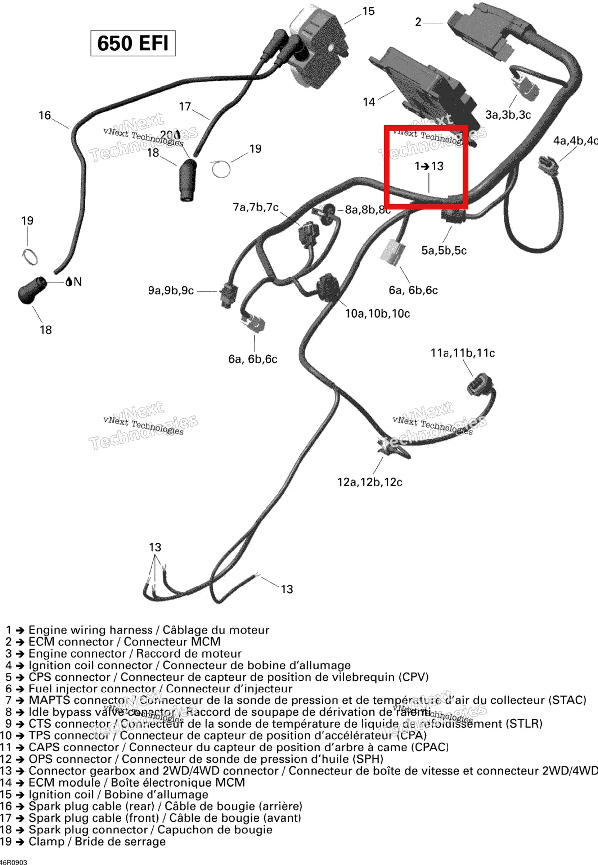 Деталь 420664229 на схеме узла 2009 Can-Am Outlander 650 EFI XT Engine Harness