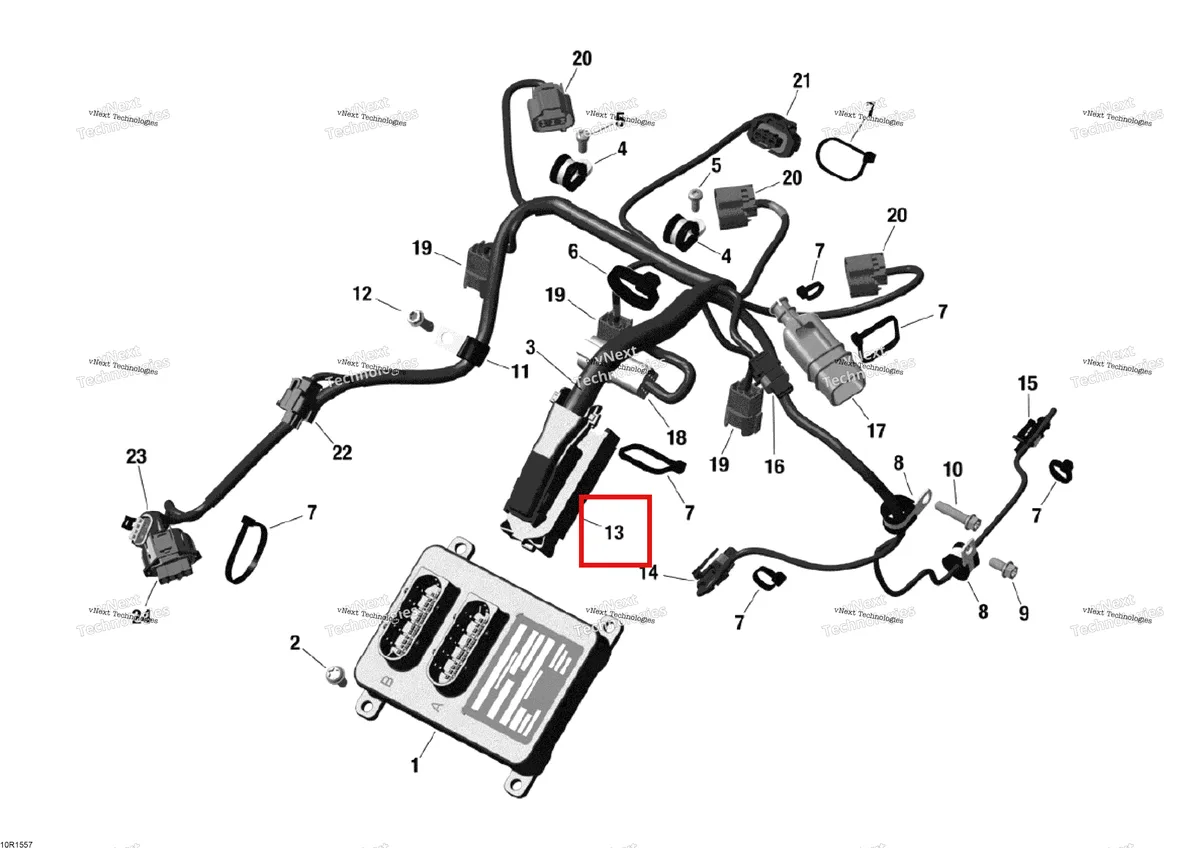 Деталь 420664450 (Разъем) на схеме узла 2015 Ski-Doo EXPEDITION LE 1200 4-TEC Engine Harness And Electric Module