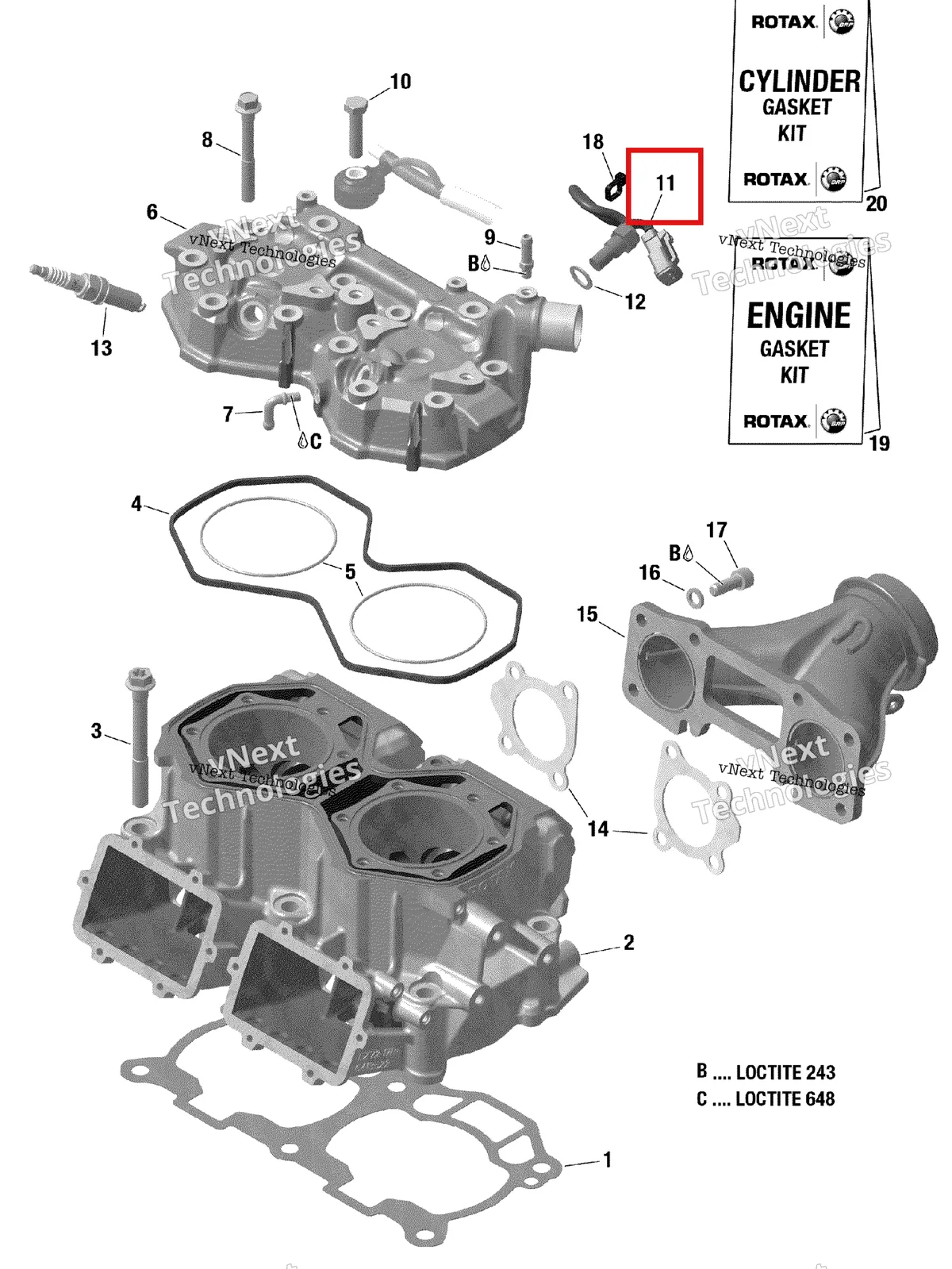 Деталь 420664507 на схеме узла 2019 Ski-Doo BACKCOUNTRY 600R E-TEC Cylinder And Cylinder Head
