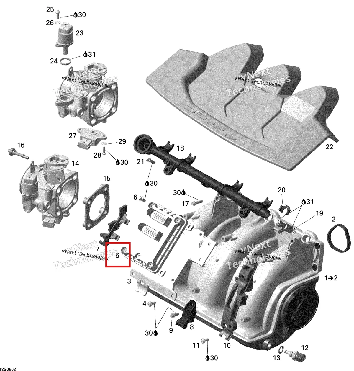 Деталь 420664568 на схеме узла 2006 Sea-Doo GTX 4-TEC SC Air Intake Manifold