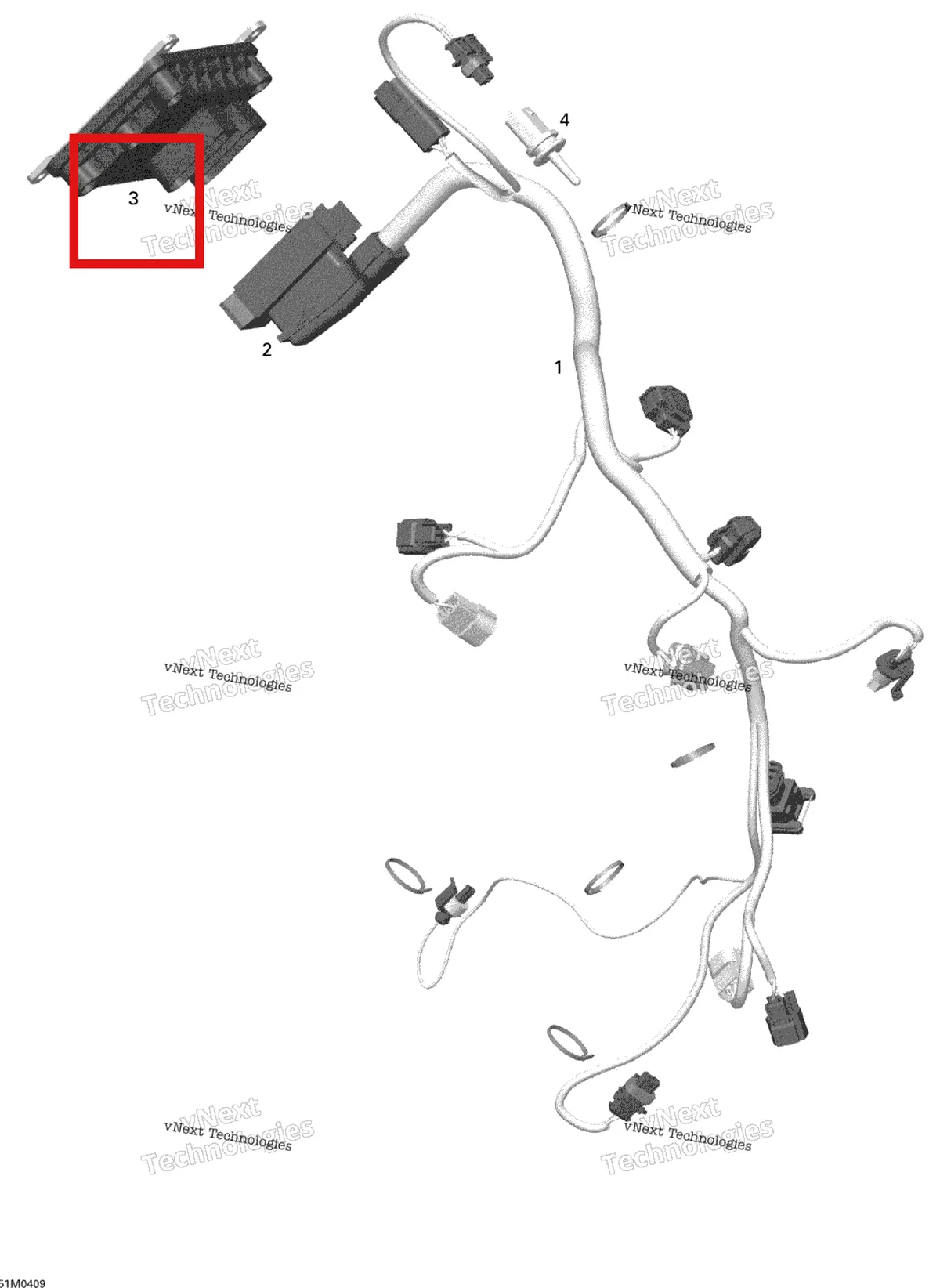 Деталь 420664622 (Деталь Electronic Module) на схеме узла 2004 Ski-Doo Legend V-1000 Wiring Harness, Electronic Module