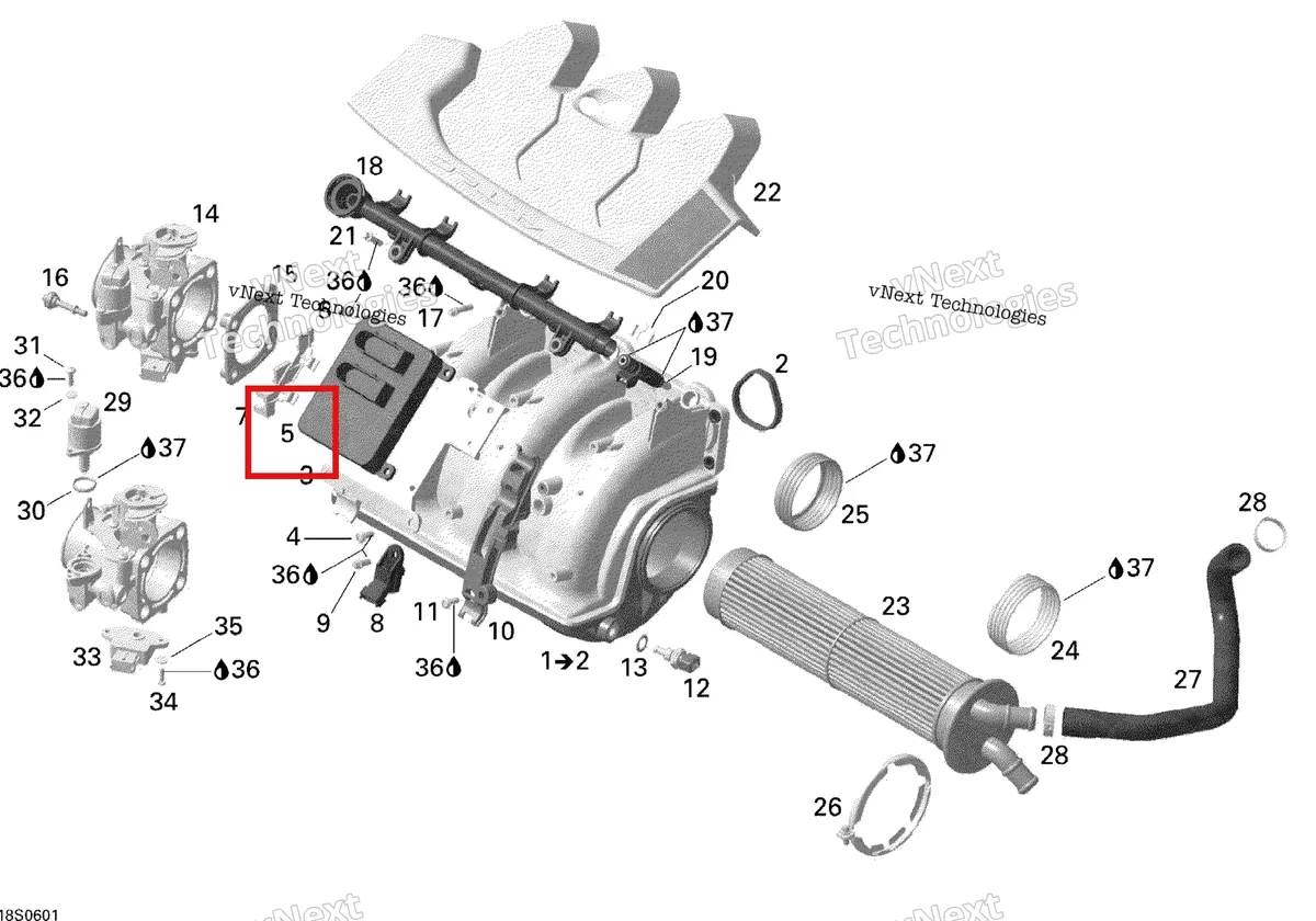 Деталь 420664946 на схеме узла 2006 Sea-Doo RXP Air Intake Manifold
