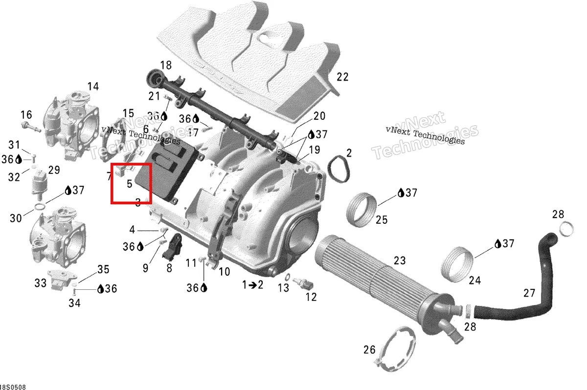 Деталь 420664947 на схеме узла 2005 Sea-Doo GTX 4-TEC, LTD SCIC Air Intake Manifold