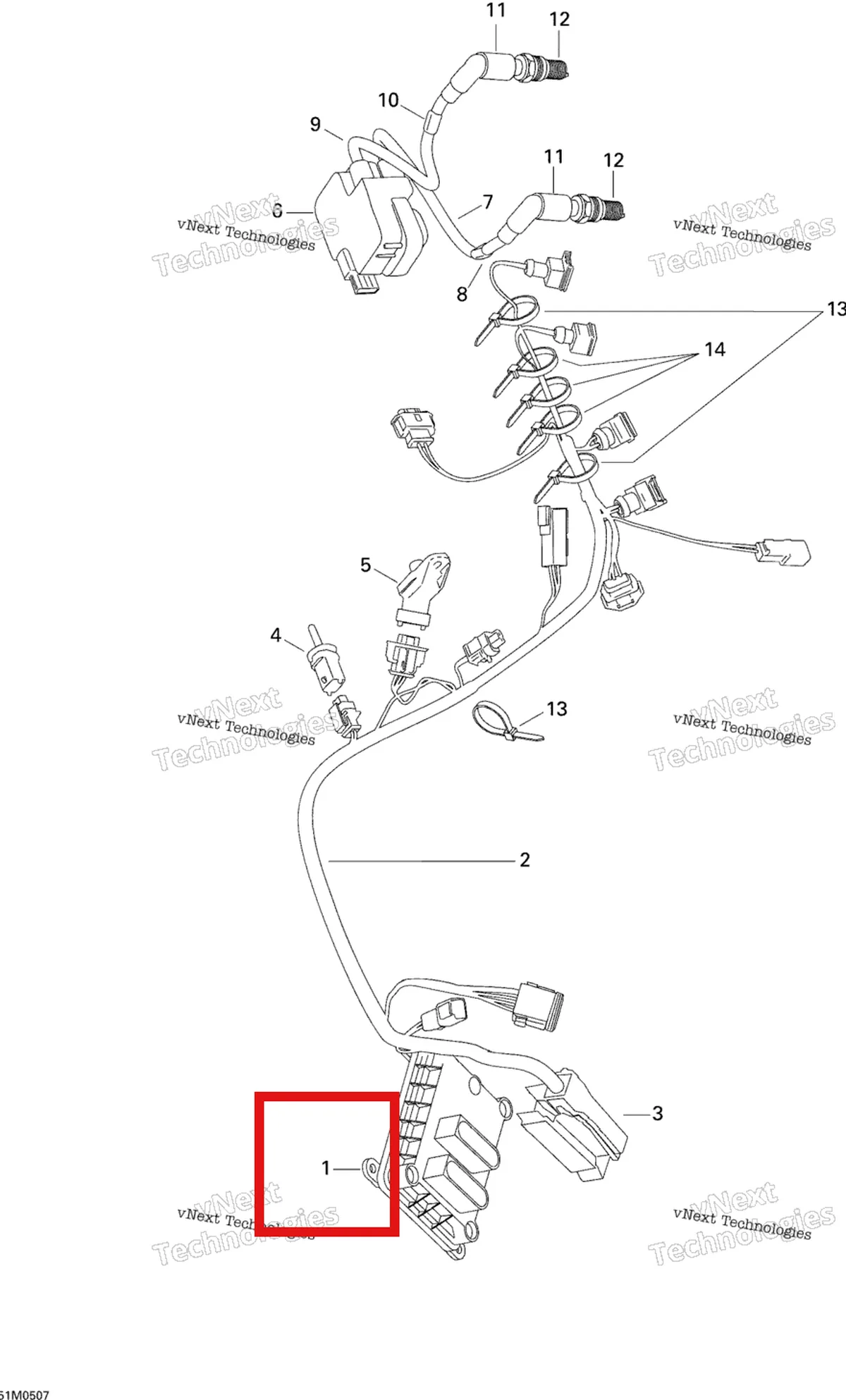 Деталь 420665027 (Электронный блок) на схеме узла 2005 Ski-Doo GSX 600 HO SDI Engine Harness And Electronic Module