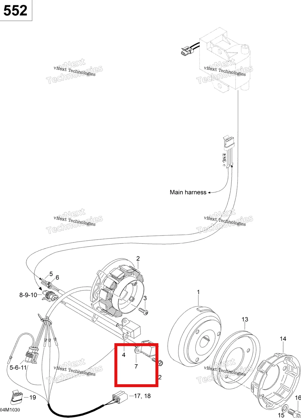 Деталь 420665160 (Деталь Pick-up. Includes 7 To 10) на схеме узла 2011 Ski-Doo Skandic WT 550F YetiII Magneto