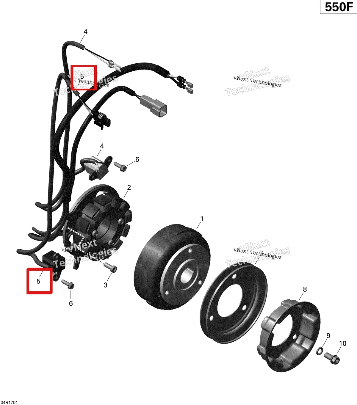 Деталь 420665161 (Деталь Pick-up. Includes 7 To 10) на схеме узла 2020 Ski-Doo EXPEDITION SPORT 550F Electric - Magneto - 550F