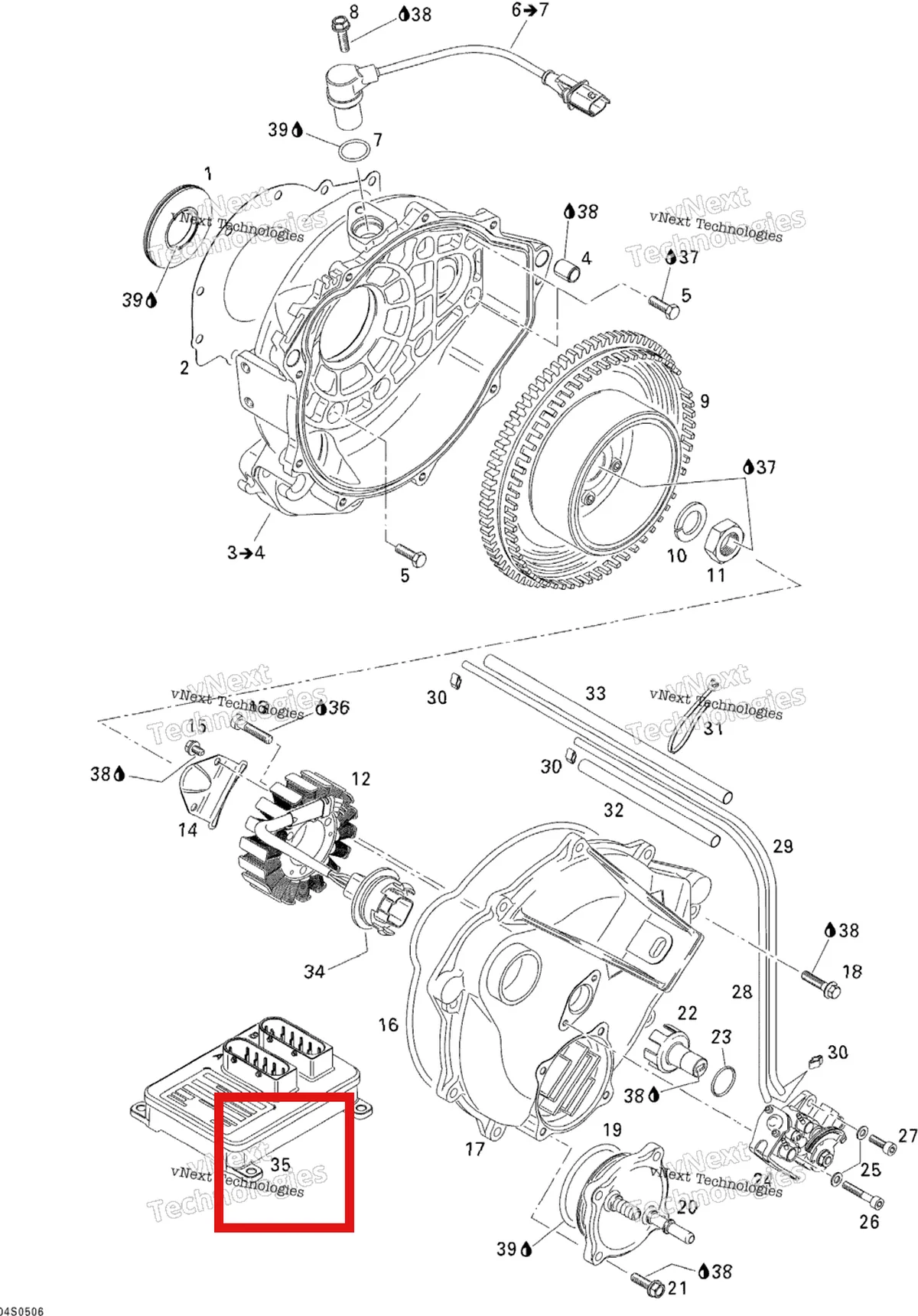 Деталь 420665225 на схеме узла 2005 Sea-Doo 3D RFI Magneto And Oil Pump
