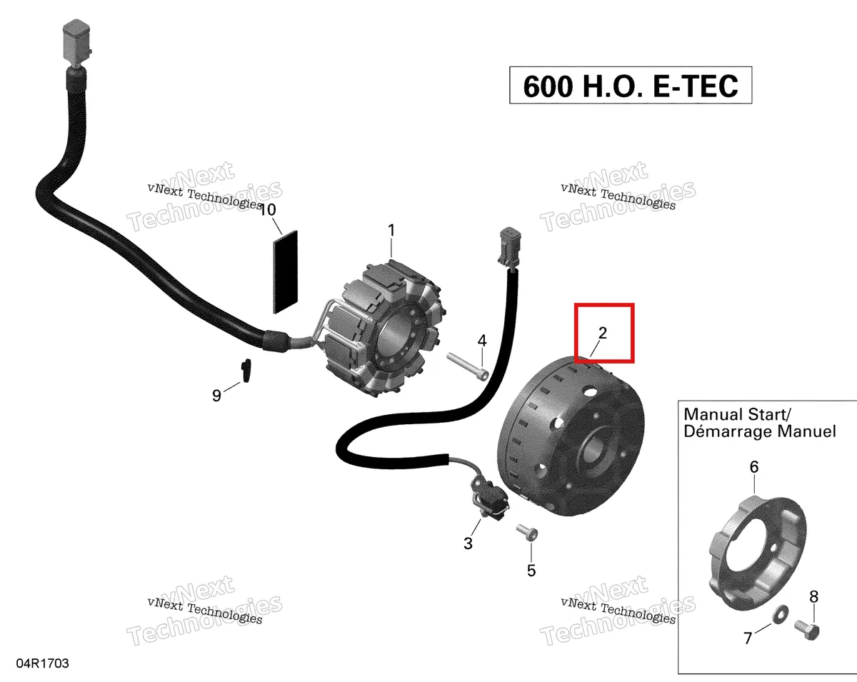 Деталь 420665442 (Маховик) на схеме узла 2020 Ski-Doo SKANDIC WT 600HO E-TEC Electric - Magneto - 600Ho E-Tec