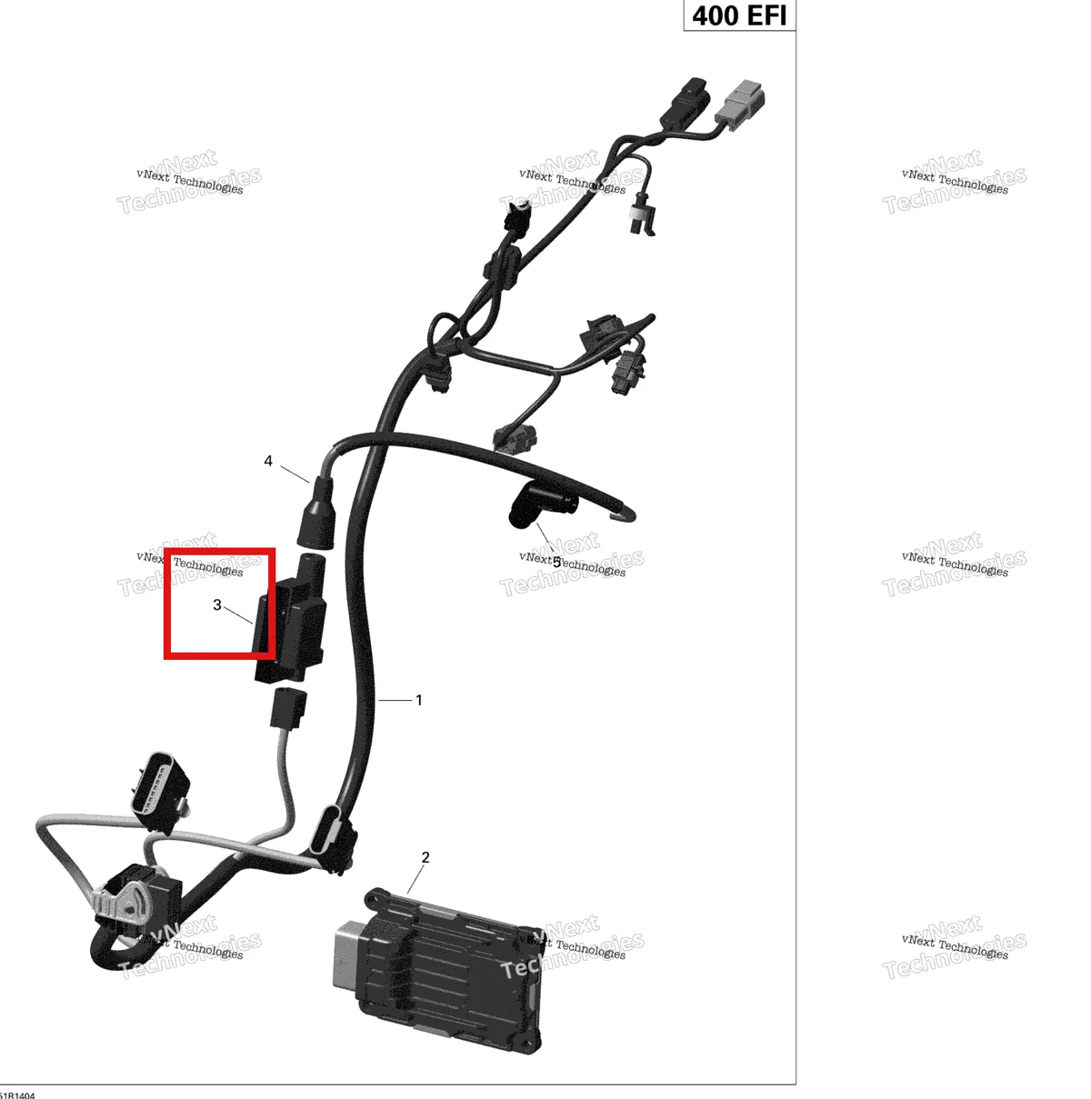 Деталь 420665710 на схеме узла 2014 Can-Am OUTLANDER 400 EFI, STD, XT Engine Harness And Electronic Module