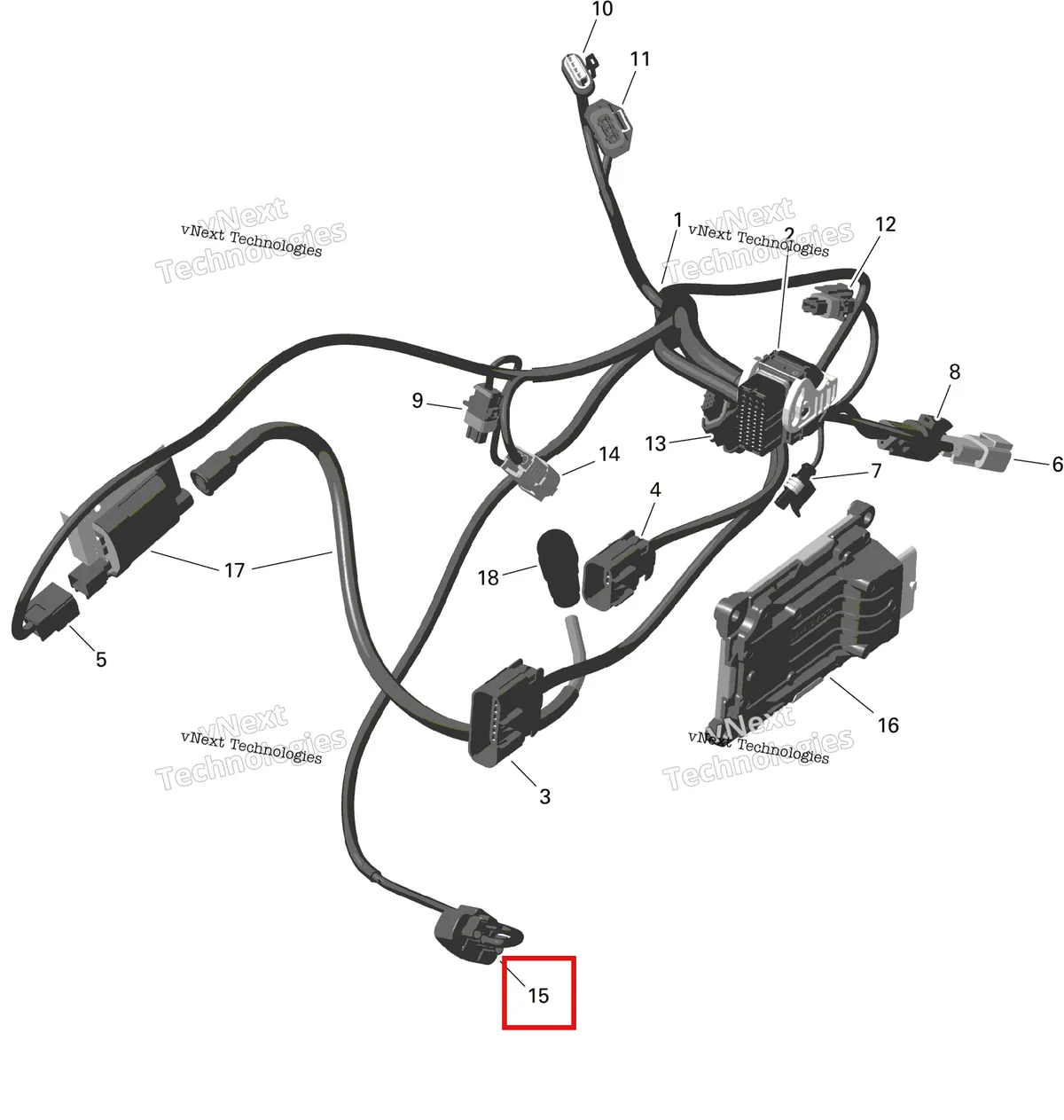 Деталь 420665715 на схеме узла 2024 Can-Am Outlander MAX 450 EFI 6X6 - 4ZRA - DPS Package - Tundra Green Rotax - Engine Harness And Electronic Module