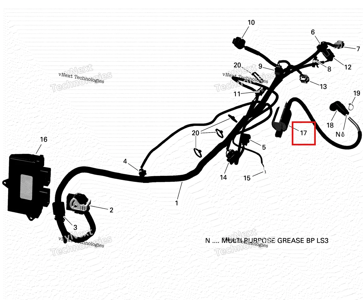 Деталь 420665717 на схеме узла 2021 Can-Am Defender HD5 - BASE DPS Rotax - Engine Harness And Electronic Module