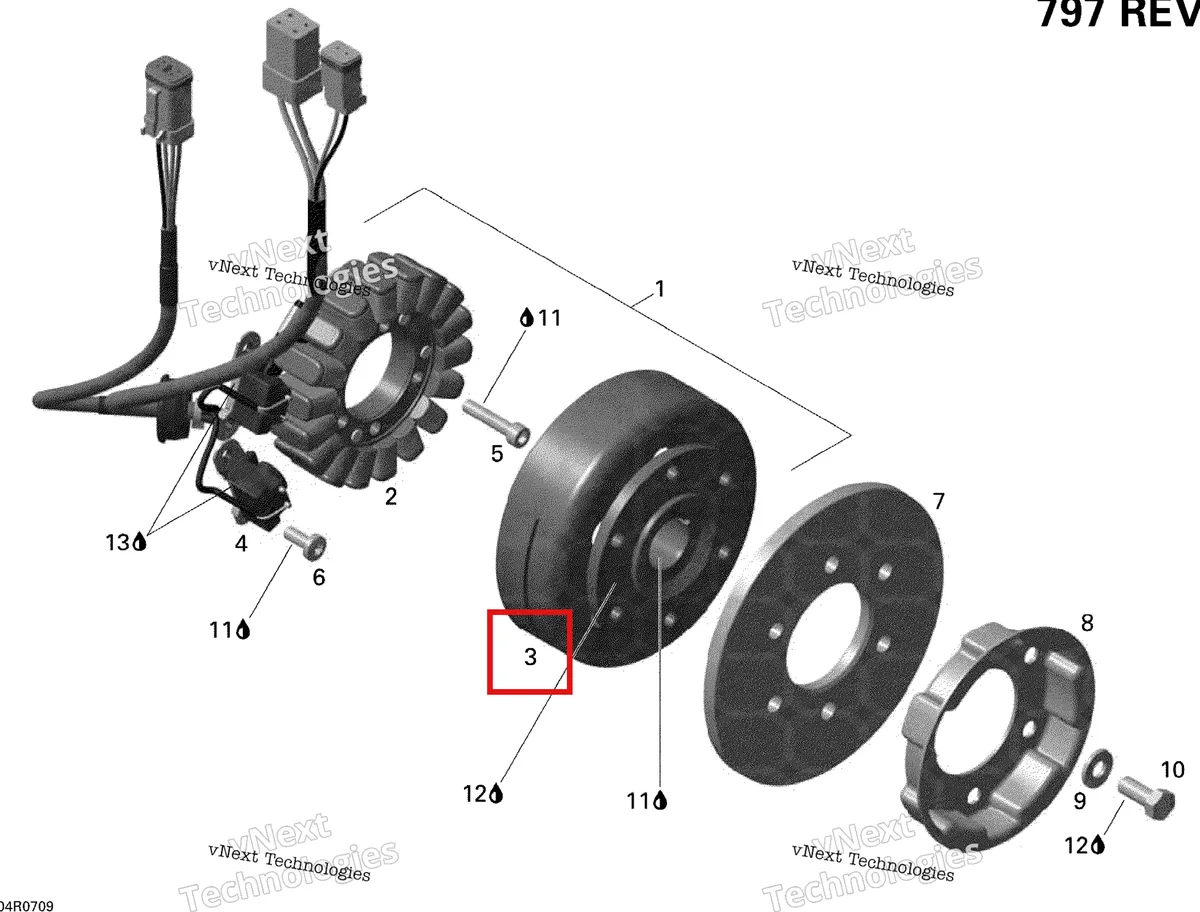 Деталь 420665720 (Маховик Магнето) на схеме узла 2007 Ski-Doo Summit X Magneto