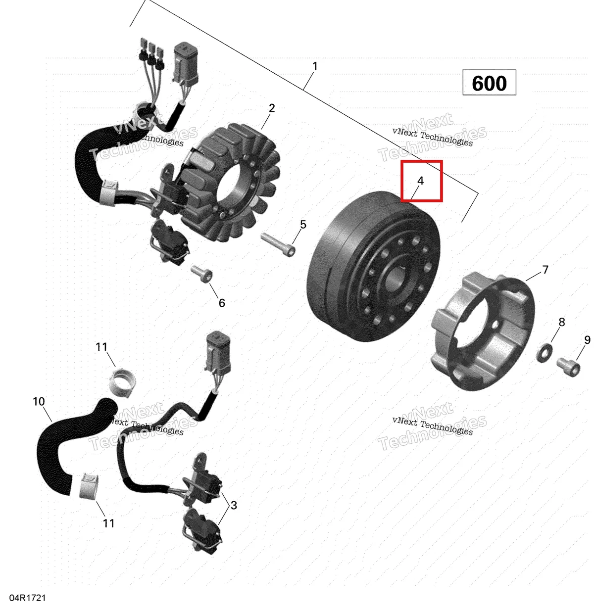 Деталь 420665722 (Маховик Магнето) на схеме узла 2020 Ski-Doo MXZ 600 CARB Electric - Magneto - 600 Carb