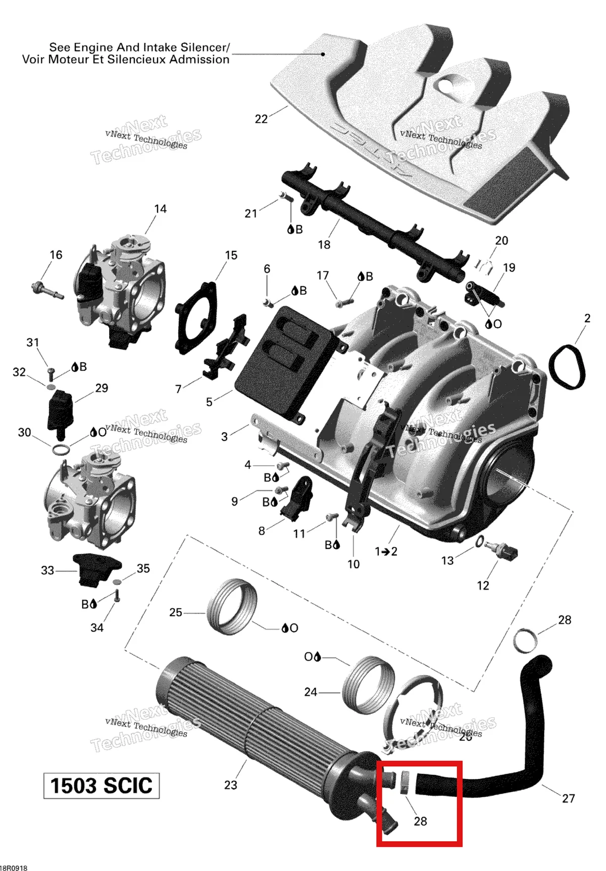 Деталь 420665789 на схеме узла 2009 Sea-Doo GTX 215 Air Intake Manifold And Throttle Body _V1