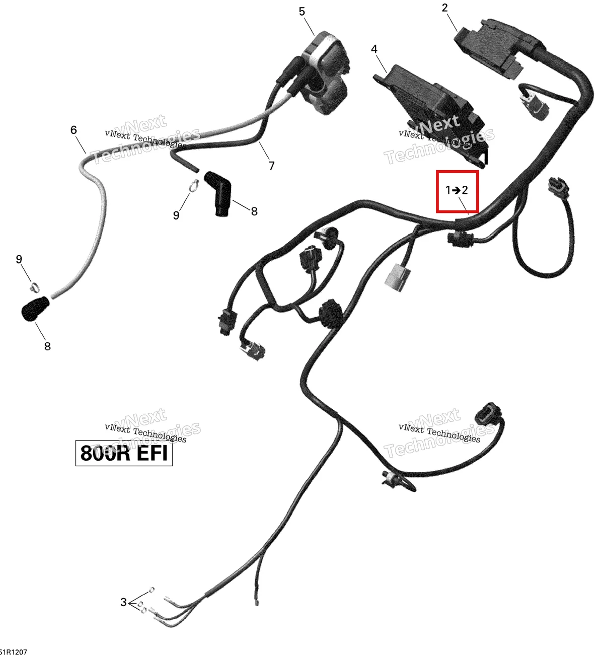 Деталь 420665903 на схеме узла 2012 Can-Am Outlander MAX 800REFI LTD Engine Harness And Electronic Module