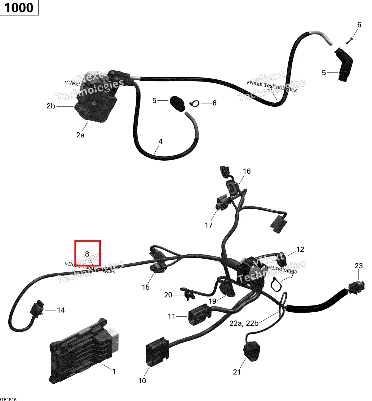 Деталь 420665907 (Двигатель жгут проводов включает 8 to 14 Can-Am Outlander 1000 EFI DPS XT XT-P (2014) (420665907)) на схеме узла 2015 Can-Am OUTLANDER 6X6 1000 EFI Engine Harness And Electronic Module