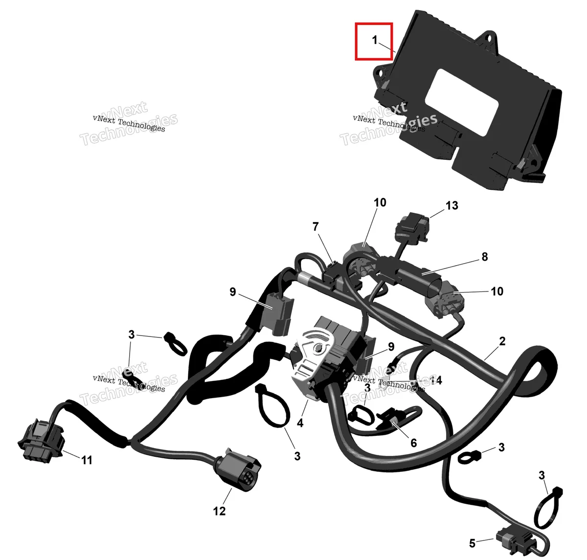 Деталь 420666064 на схеме узла 2026 Ski-Doo SKANDIC - LE - 600 ACE - AKTA - Deep Black - 20X154X1.5CST Track Rotax - Engine Harness And Electronic Module