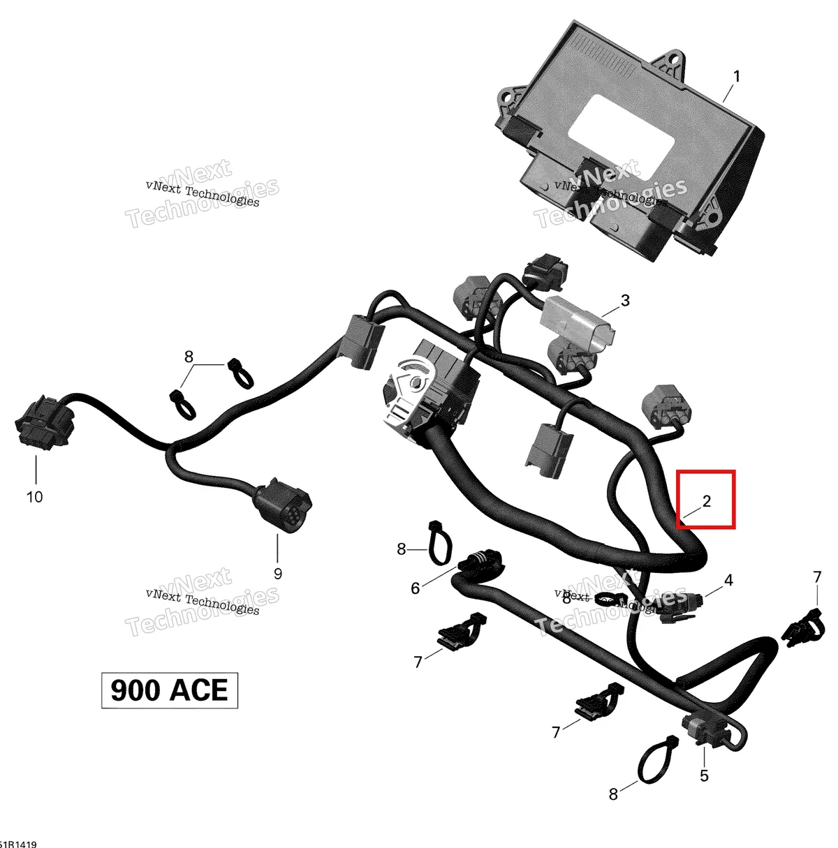 Деталь 420666097 (Жгут проводов в сборе) на схеме узла 2014 Ski-Doo EXPEDITION SPORT 900ACE XS Engine Harness And Electronic Module