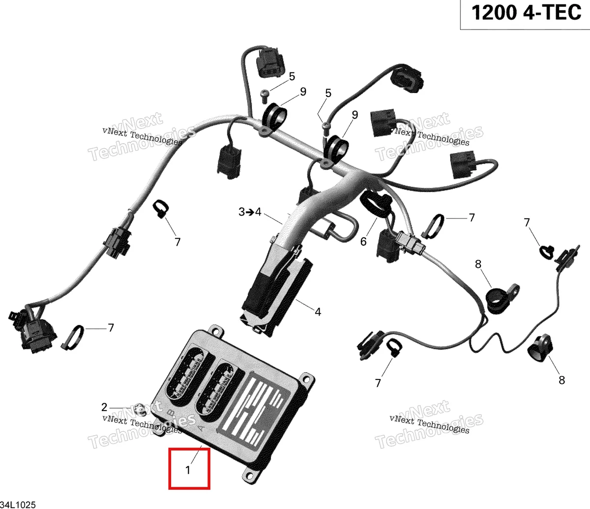 Деталь 420666126 (Деталь Ecm, Engine Control Module) на схеме узла 2010 Ski-Doo Expedition TUV SE 1200 REV-XU Engine Harness And Electronic Module