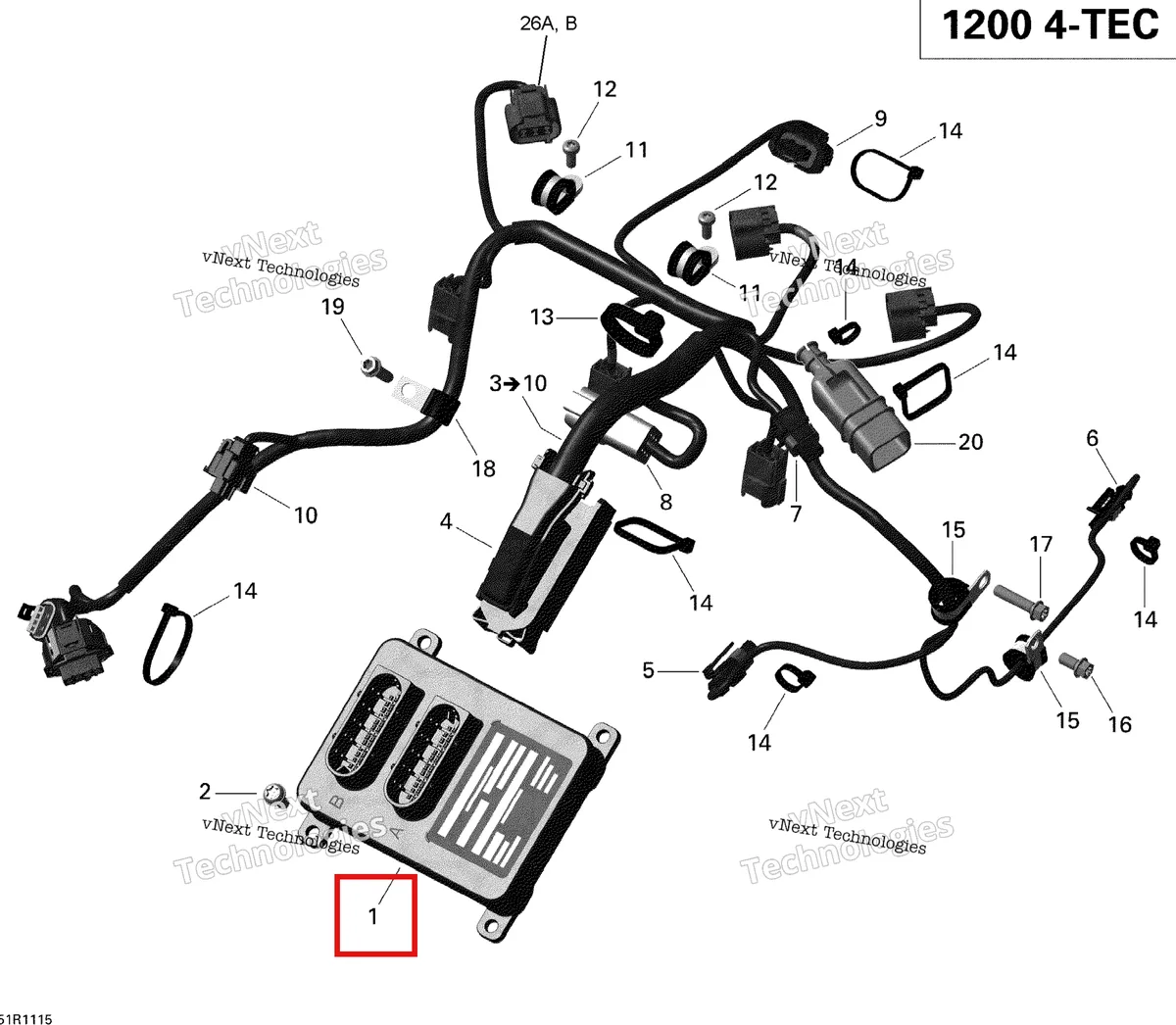 Деталь 420666127 на схеме узла 2011 Ski-Doo Expedition LE 1200 XU Engine Harness And Electronic Module