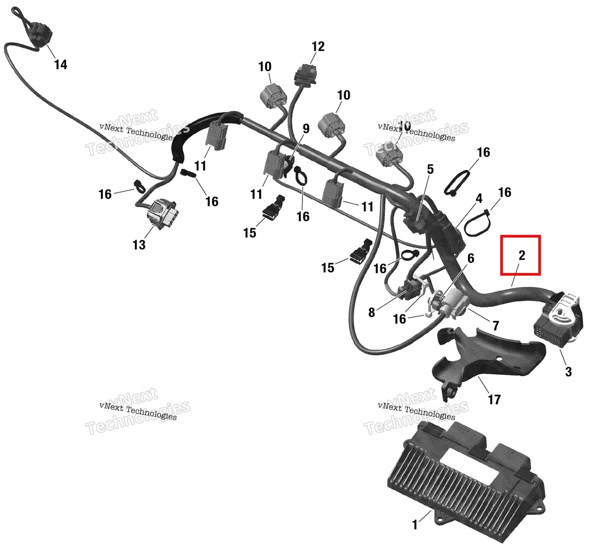 Деталь 420666258 на схеме узла 2022 Sea-Doo GTI 90 Rotax - Engine Harness And Electronic Module - Gti