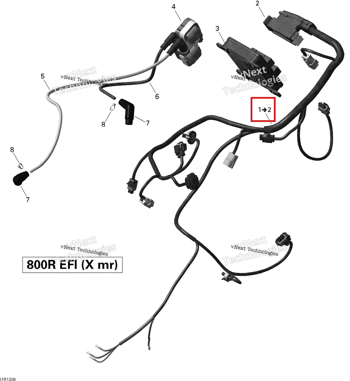 Деталь 420666330 на схеме узла 2012 Can-Am Outlander 800REFI Xmr Engine Harness And Electronic Module